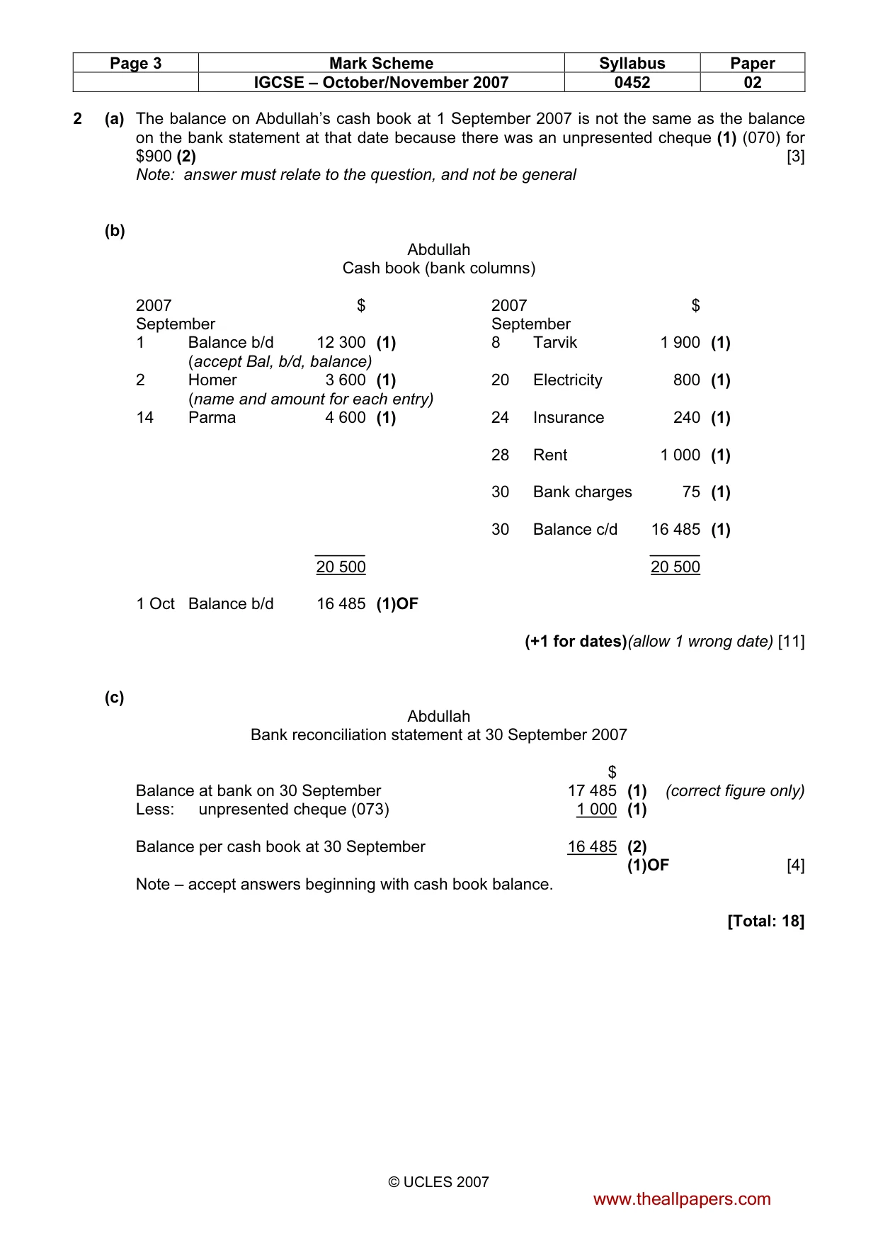 Mark scheme, page 3 of 6