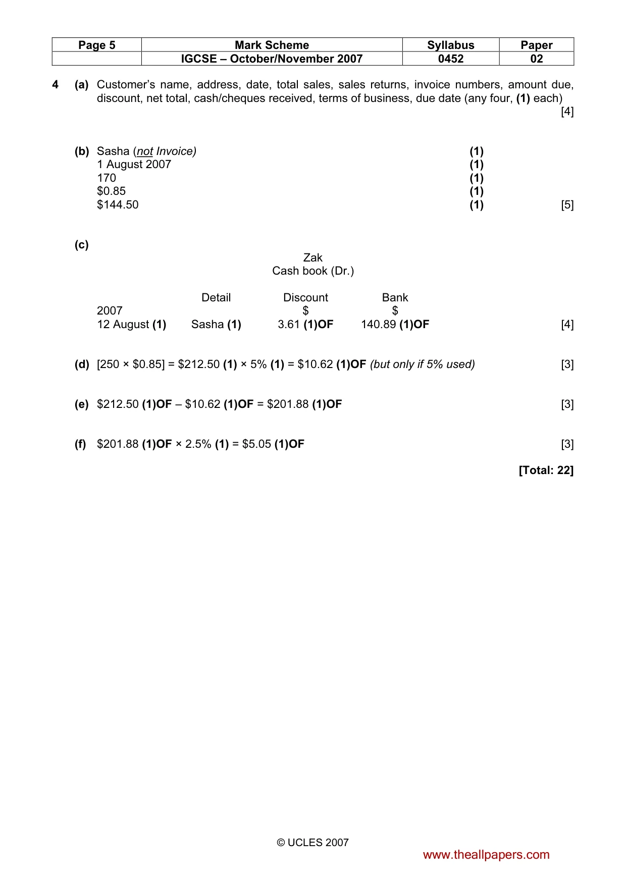 Mark scheme, page 5 of 6