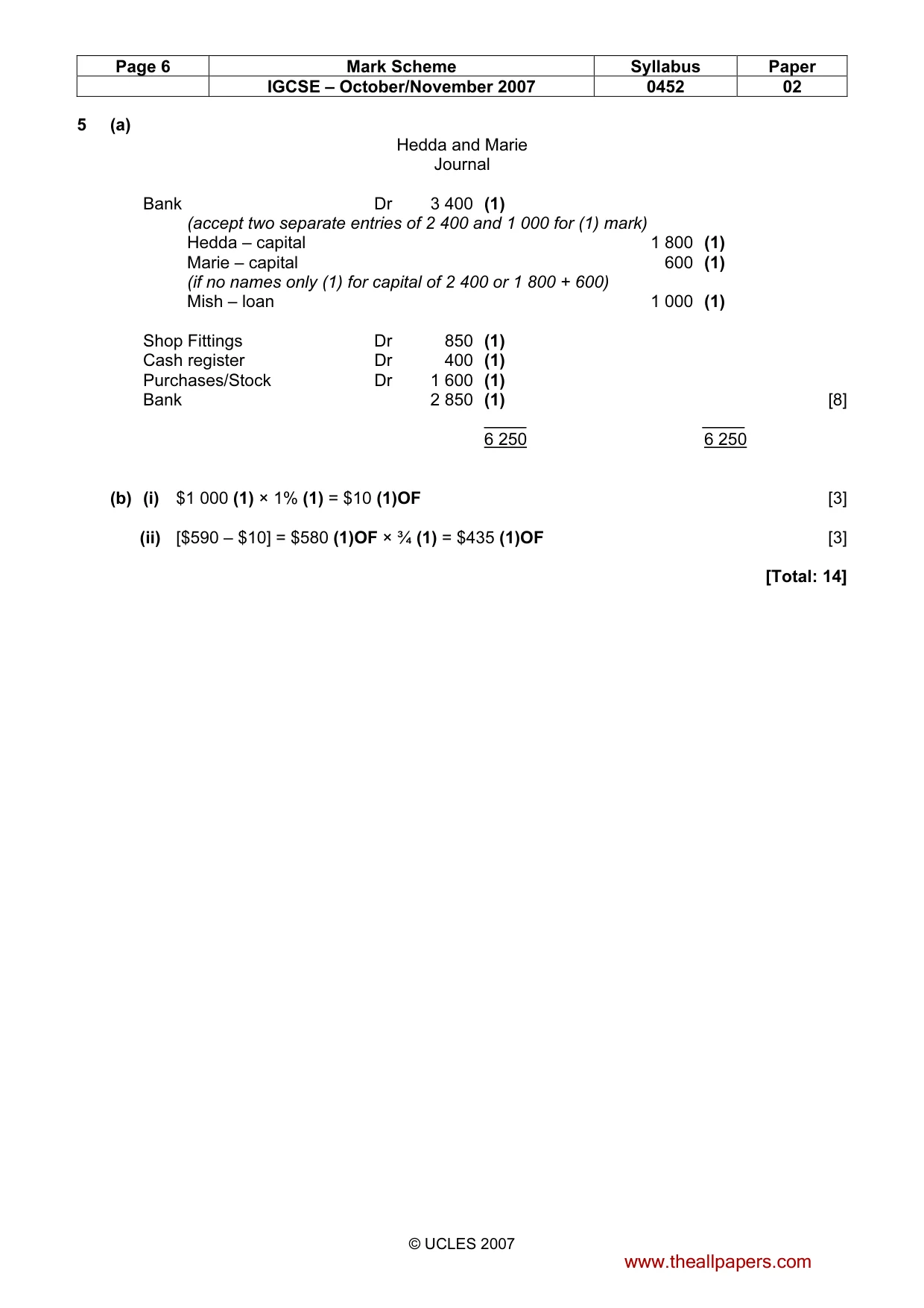 Mark scheme, page 6 of 6
