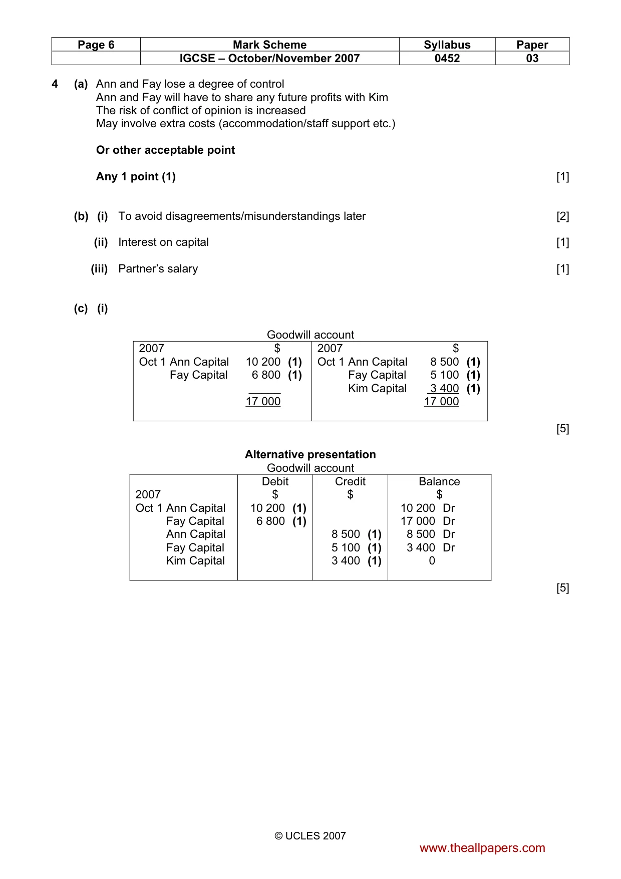 Mark scheme, page 6 of 9