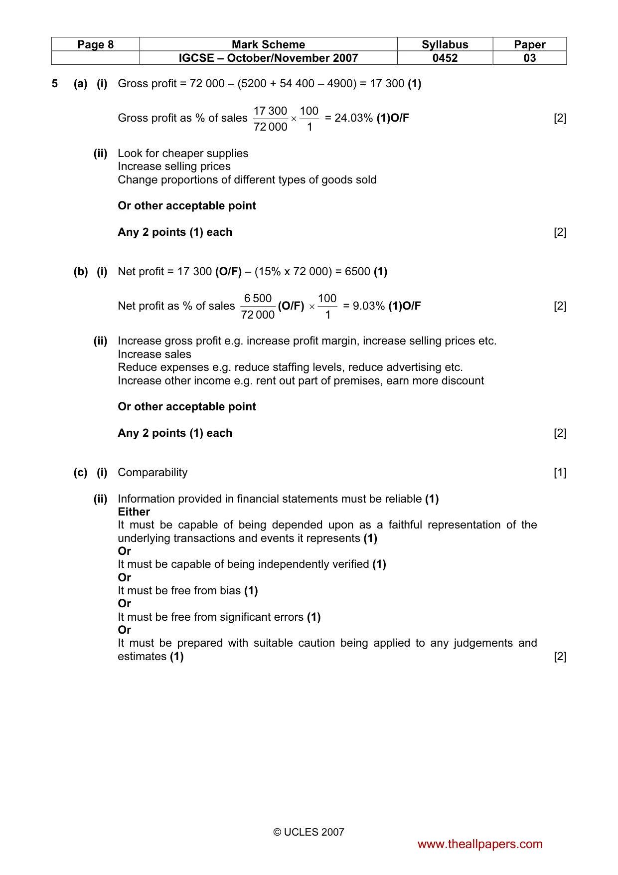 Mark scheme, page 8 of 9