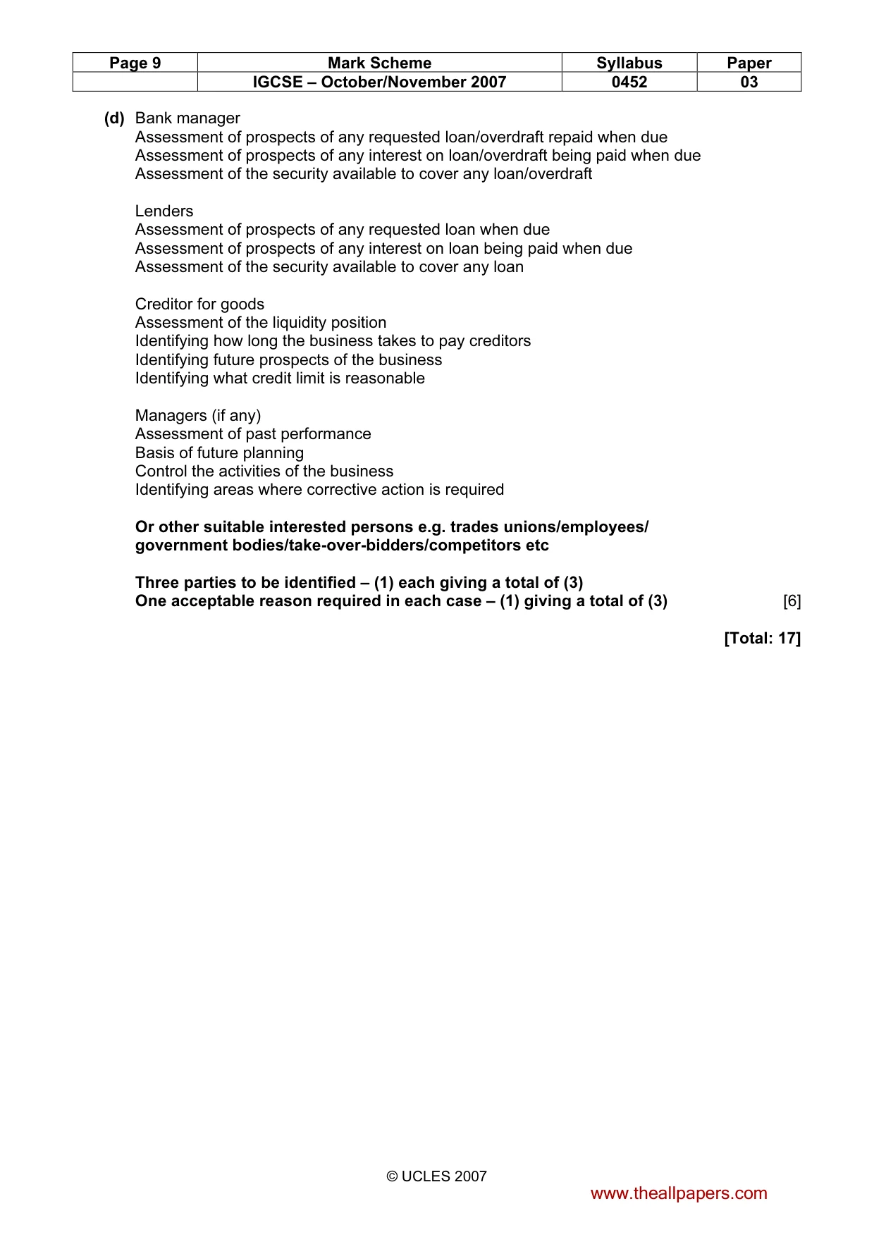 Mark scheme, page 9 of 9