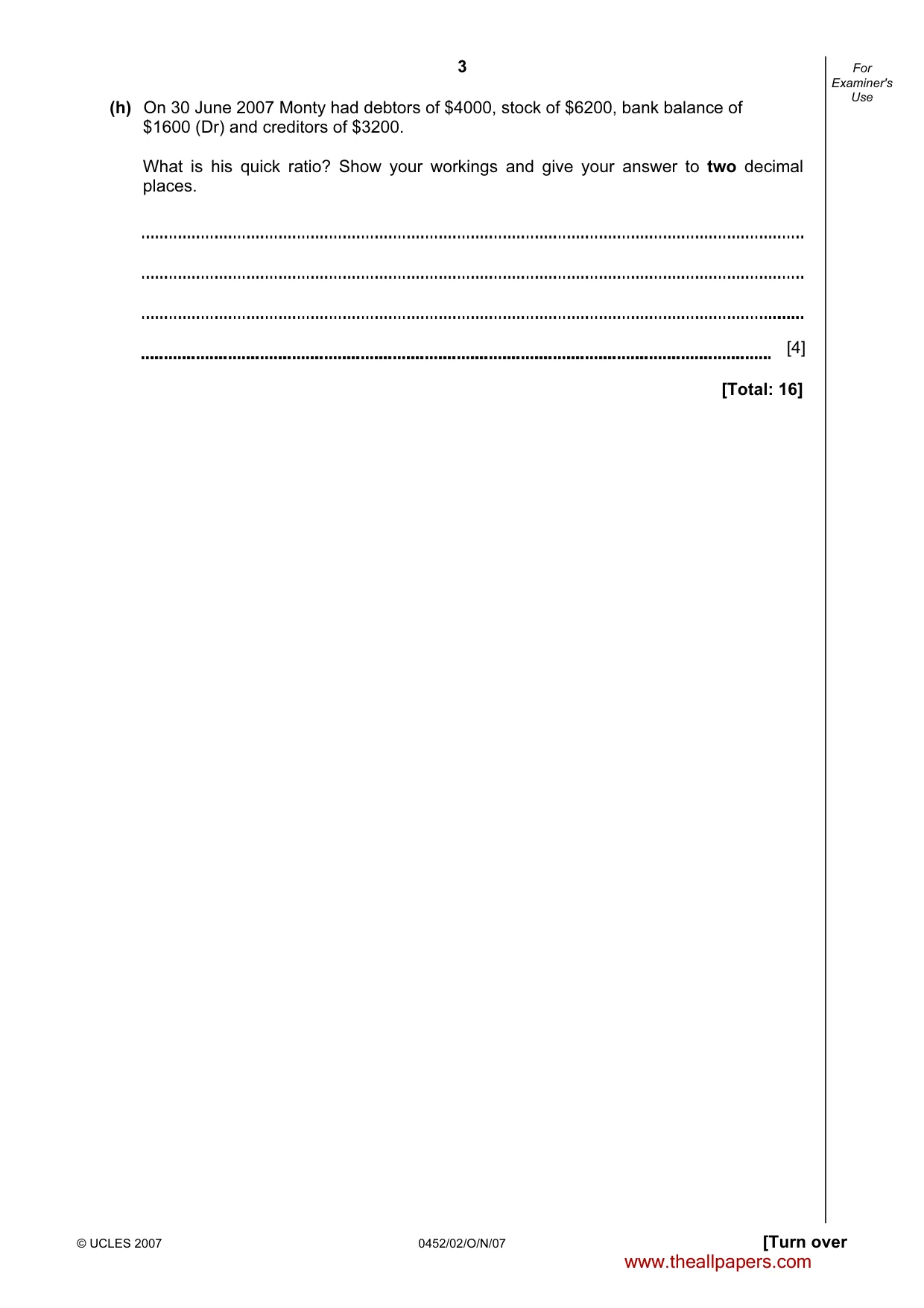 Cambridge IGCSE Accounting 0452 2007 Oct/Nov Paper 2 · Variant 1 question paper, page 3 of 12