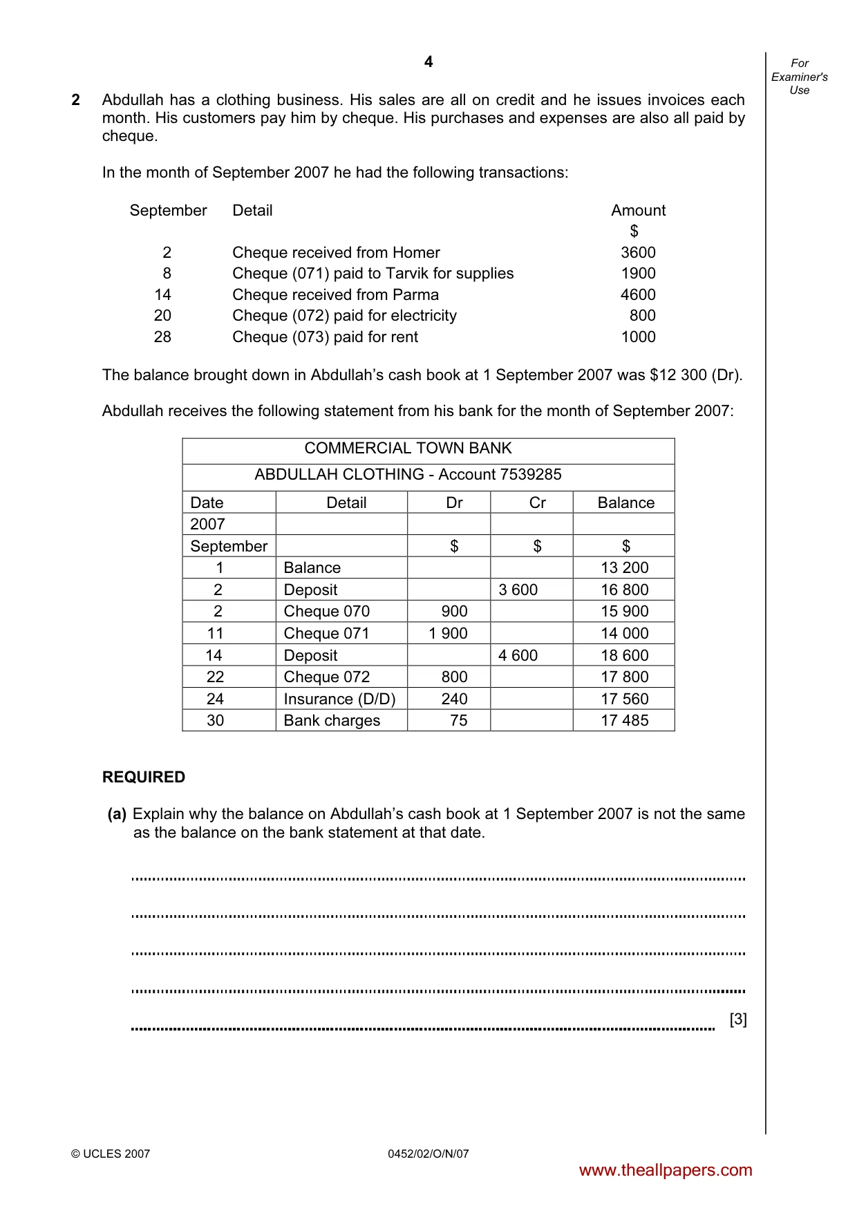 Cambridge IGCSE Accounting 0452 2007 Oct/Nov Paper 2 · Variant 1 question paper, page 4 of 12