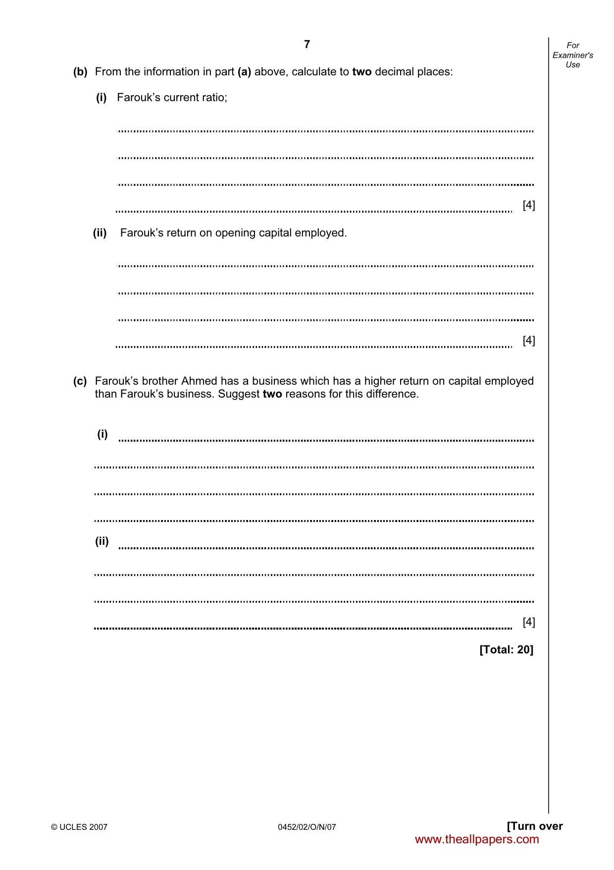 Cambridge IGCSE Accounting 0452 2007 Oct/Nov Paper 2 · Variant 1 question paper, page 7 of 12