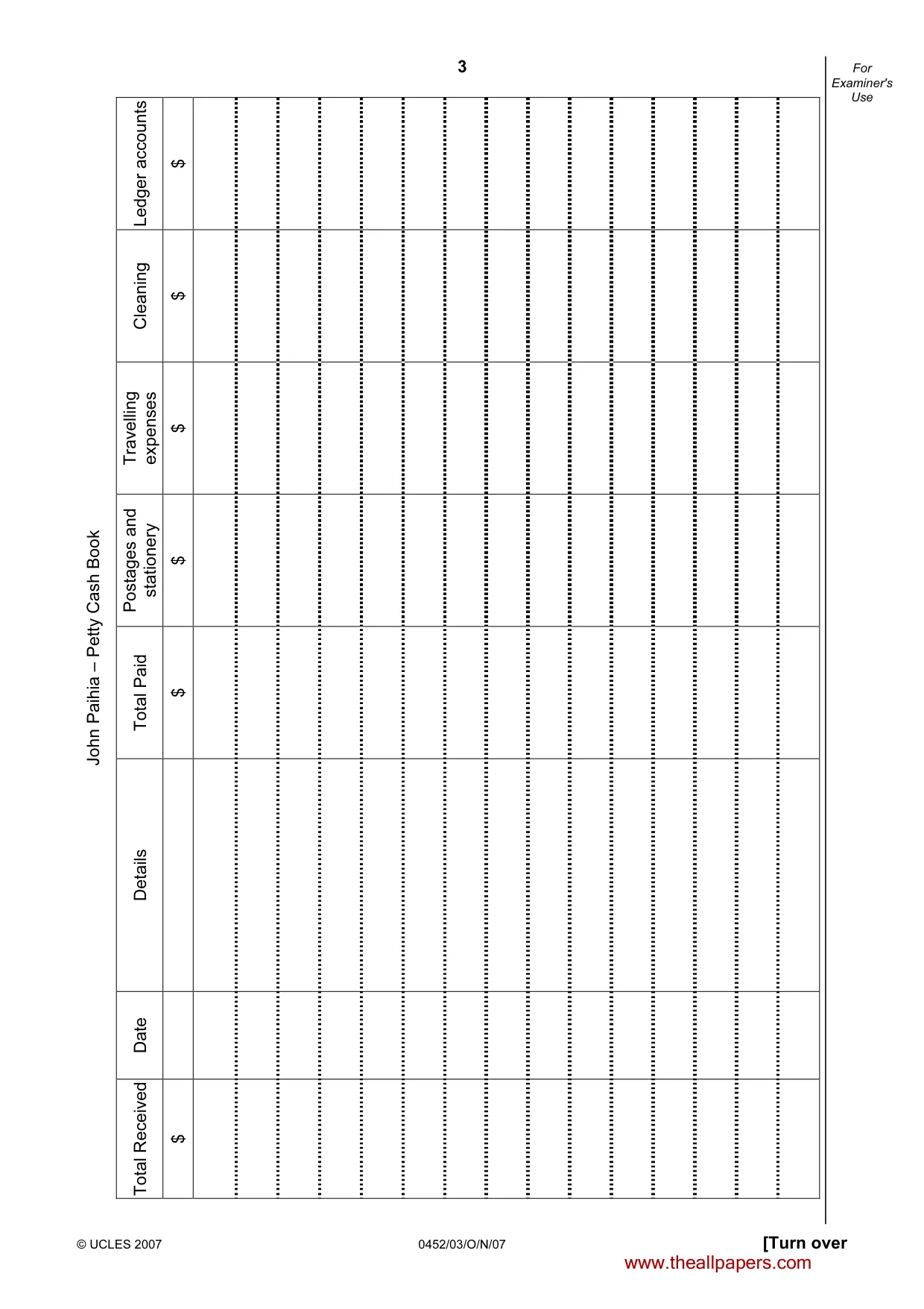 Cambridge IGCSE Accounting 0452 2007 Oct/Nov Paper 3 · Variant 1 question paper, page 3 of 20
