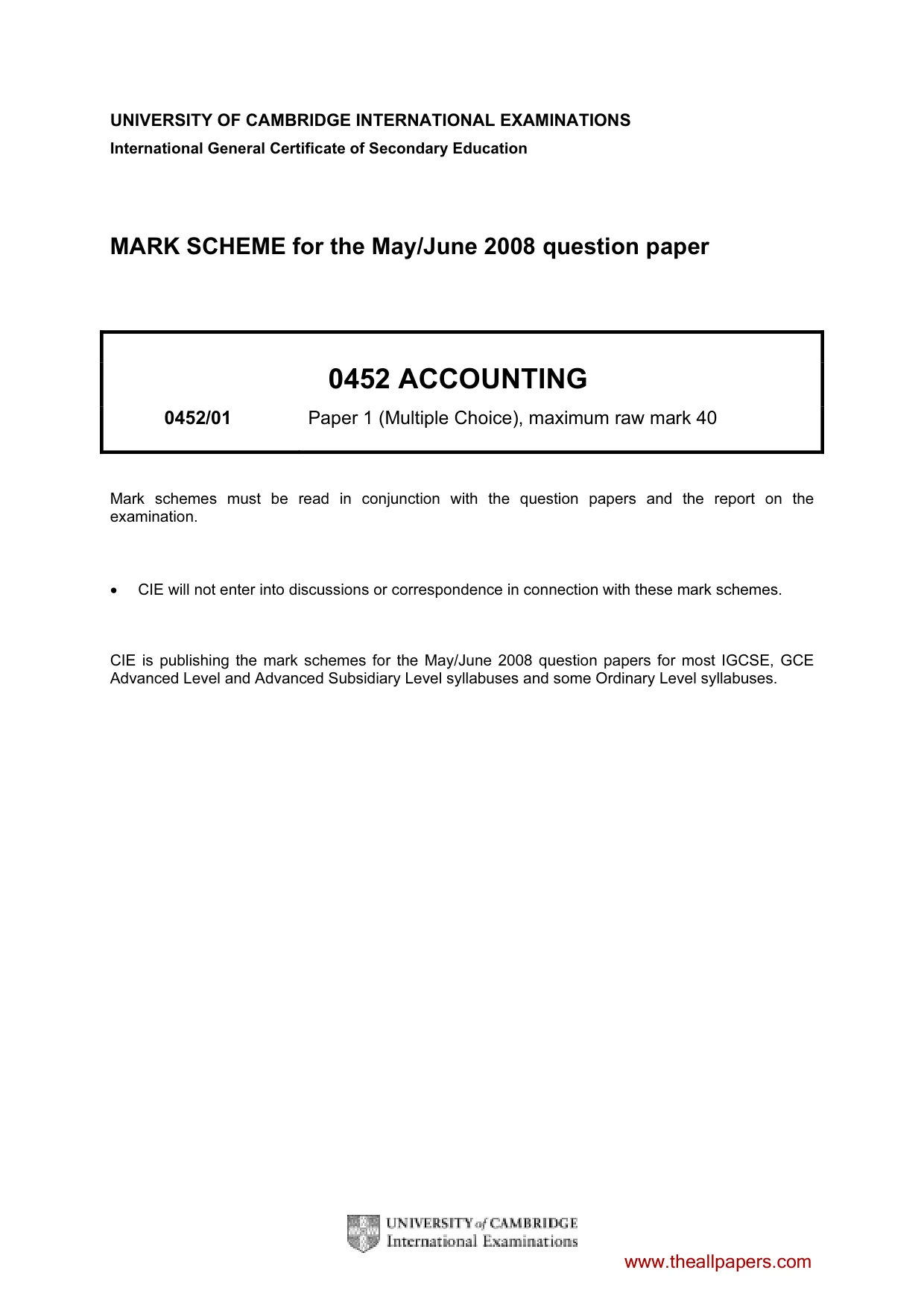 Mark scheme, page 1 of 2