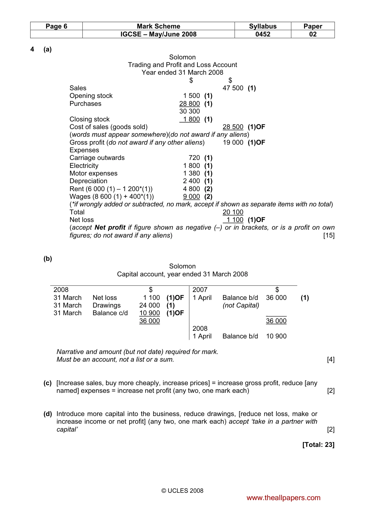 Mark scheme, page 6 of 7