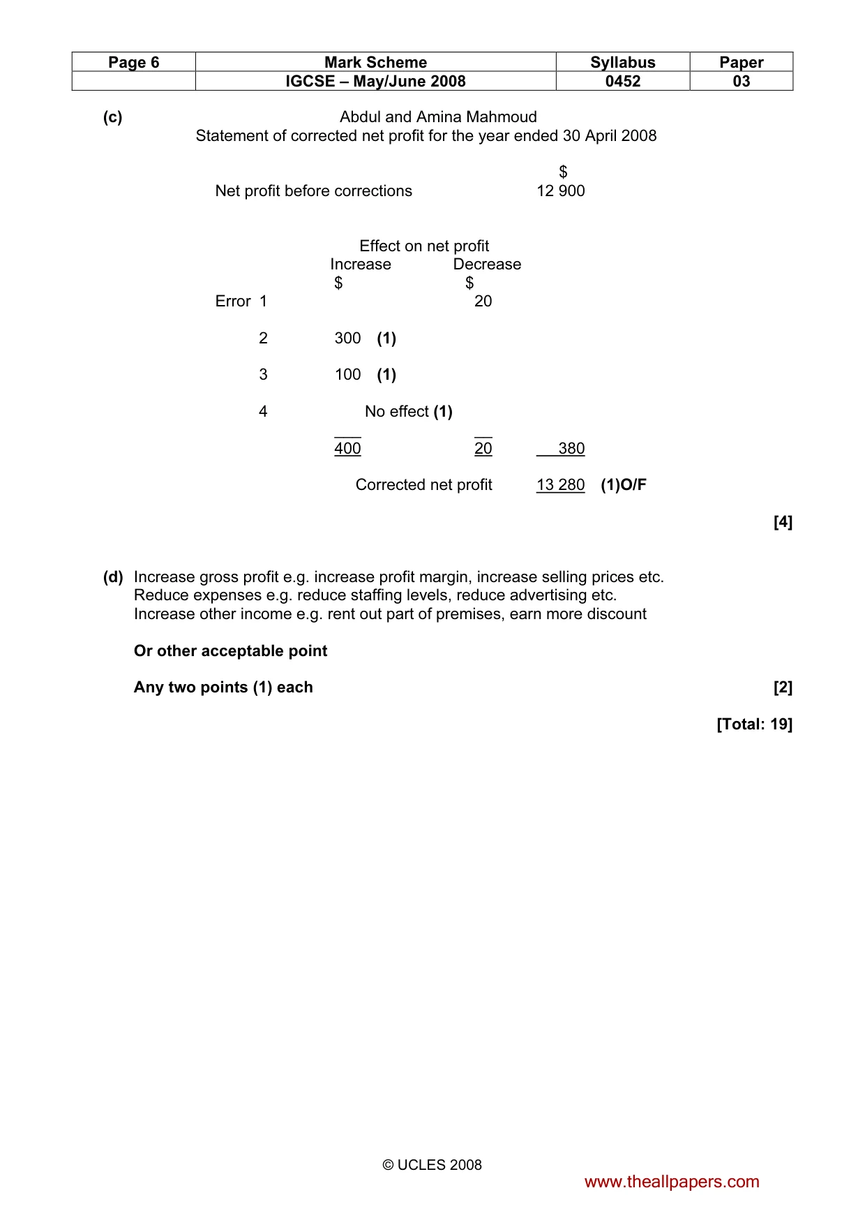 Mark scheme, page 6 of 9