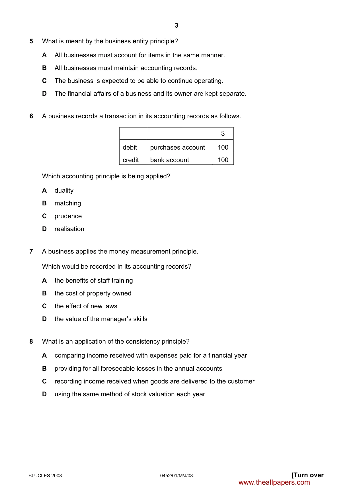 Cambridge IGCSE Accounting 0452 2008 May/June Paper 1 · Variant 1 question paper, page 3 of 12