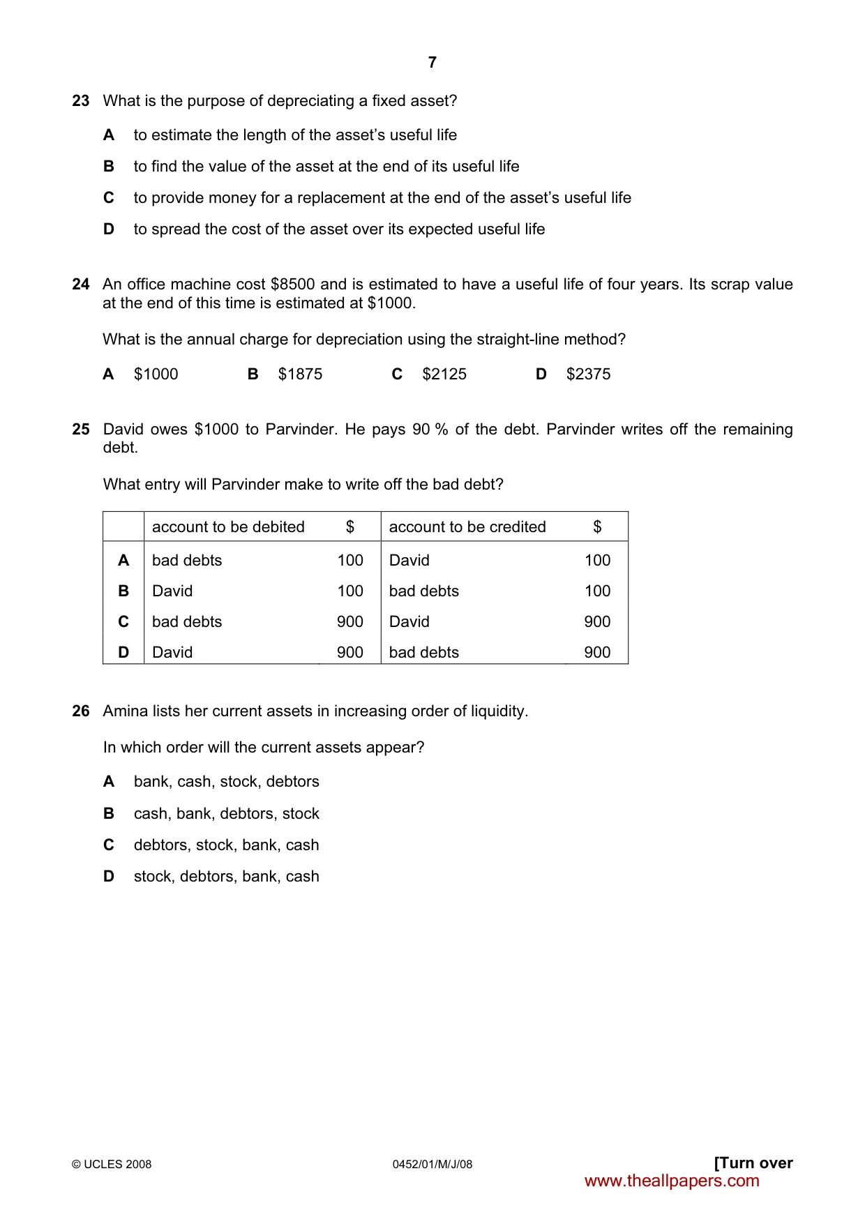 Cambridge IGCSE Accounting 0452 2008 May/June Paper 1 · Variant 1 question paper, page 7 of 12