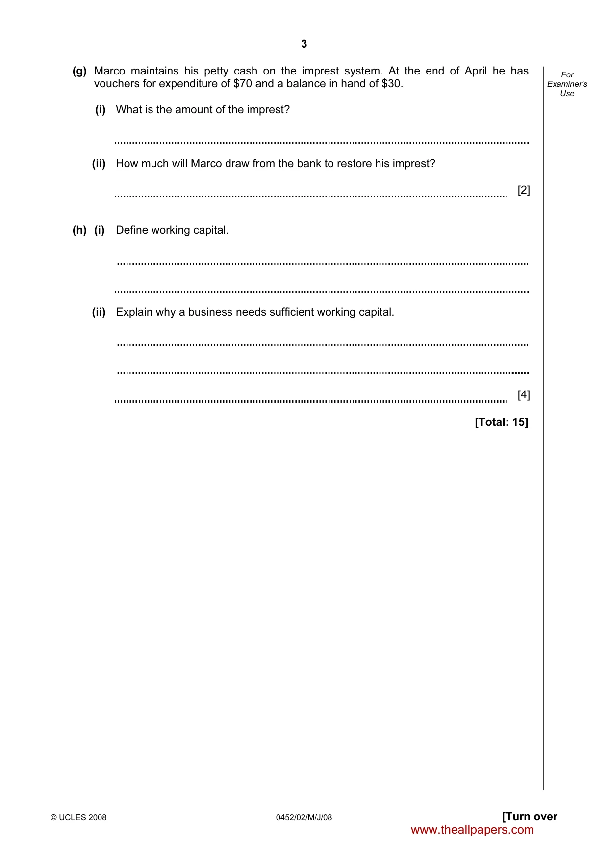 Cambridge IGCSE Accounting 0452 2008 May/June Paper 2 · Variant 1 question paper, page 3 of 16