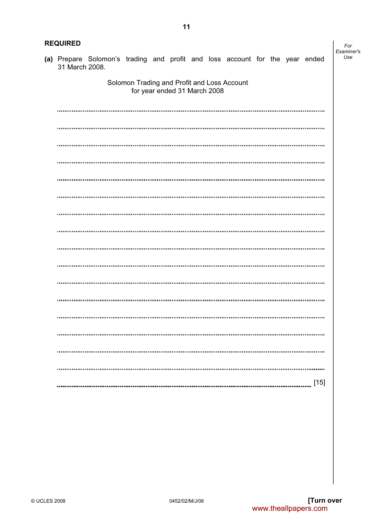 Cambridge IGCSE Accounting 0452 2008 May/June Paper 2 · Variant 1 question paper, page 11 of 16
