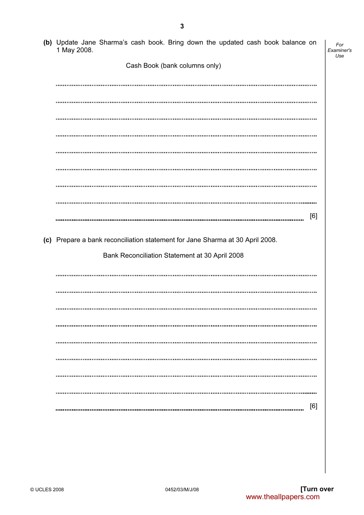 Cambridge IGCSE Accounting 0452 2008 May/June Paper 3 · Variant 1 question paper, page 3 of 20