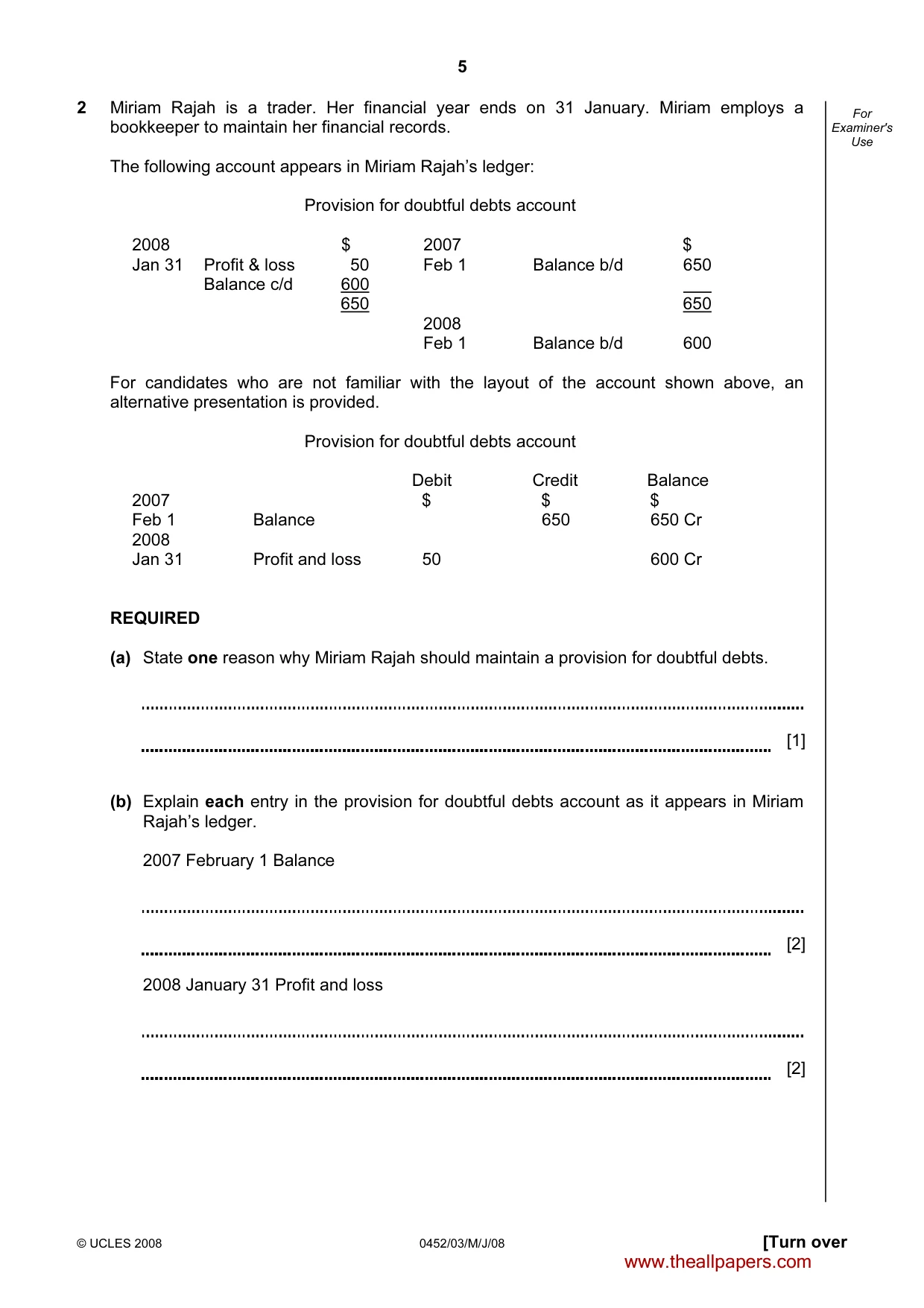Cambridge IGCSE Accounting 0452 2008 May/June Paper 3 · Variant 1 question paper, page 5 of 20