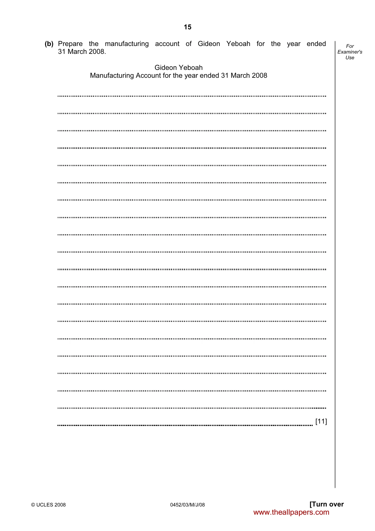 Cambridge IGCSE Accounting 0452 2008 May/June Paper 3 · Variant 1 question paper, page 15 of 20