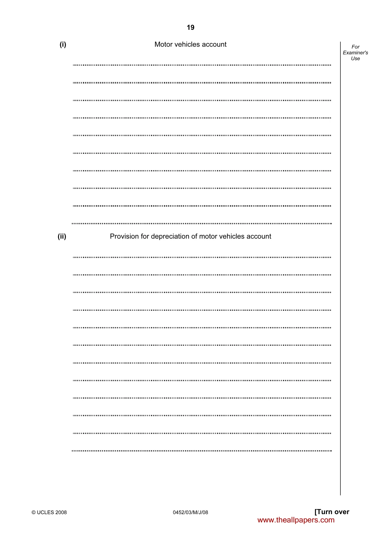 Cambridge IGCSE Accounting 0452 2008 May/June Paper 3 · Variant 1 question paper, page 19 of 20