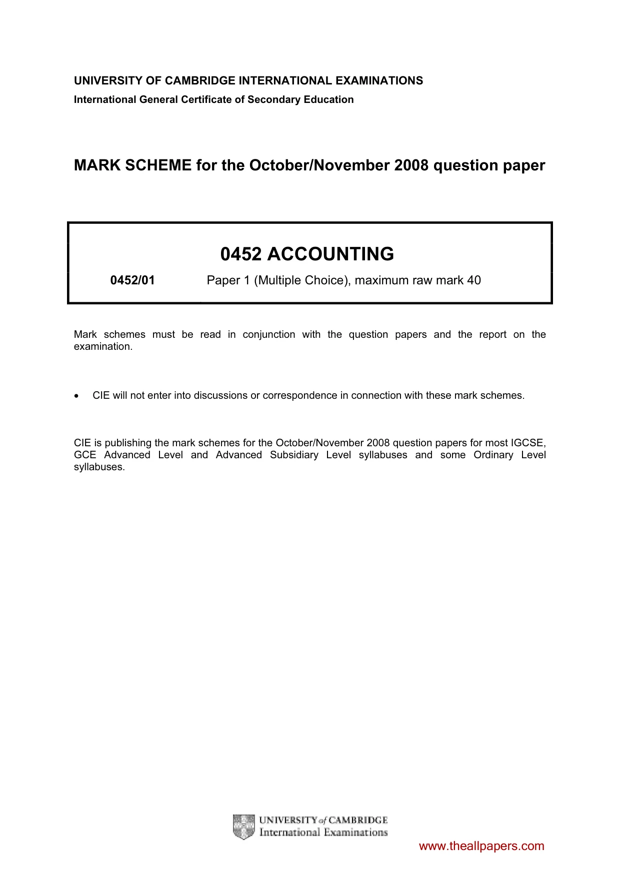 Mark scheme, page 1 of 2