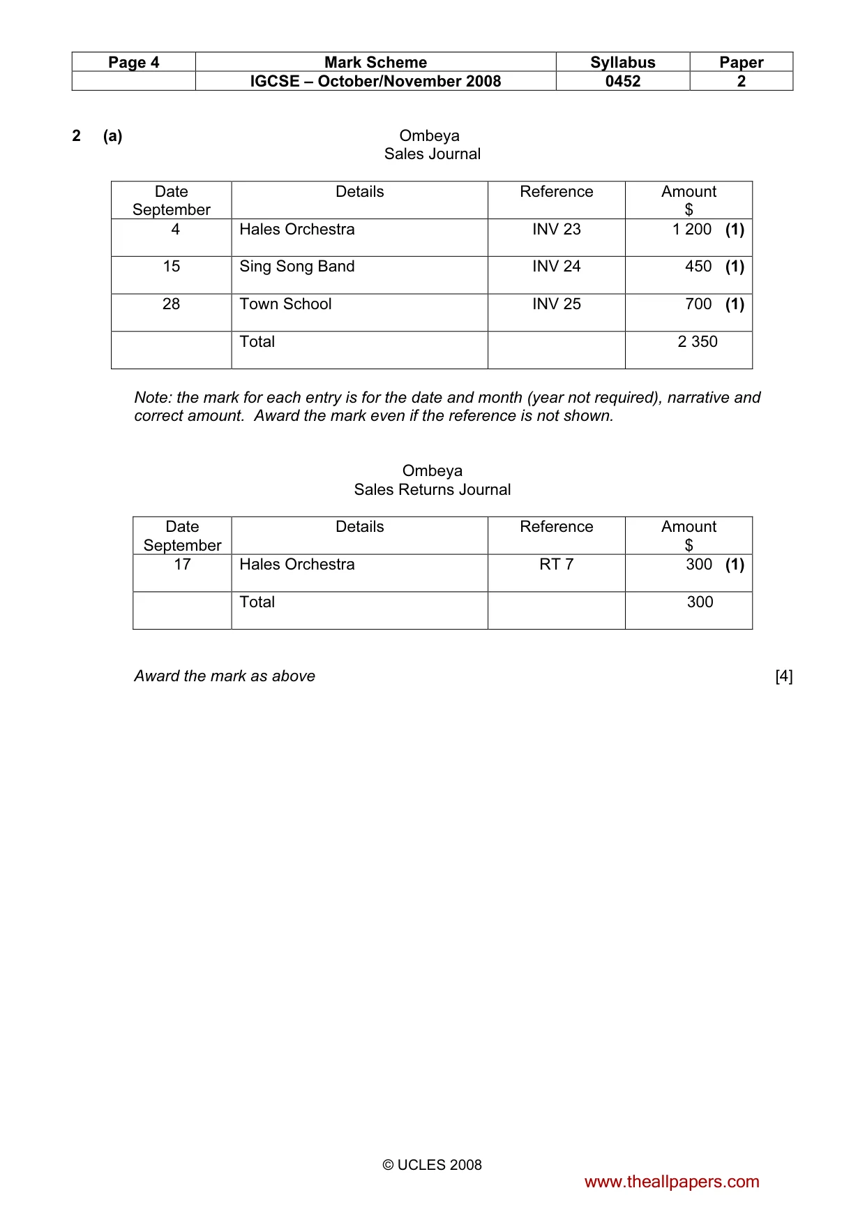Mark scheme, page 4 of 10