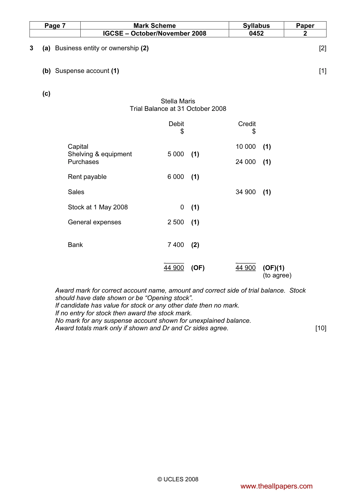 Mark scheme, page 7 of 10