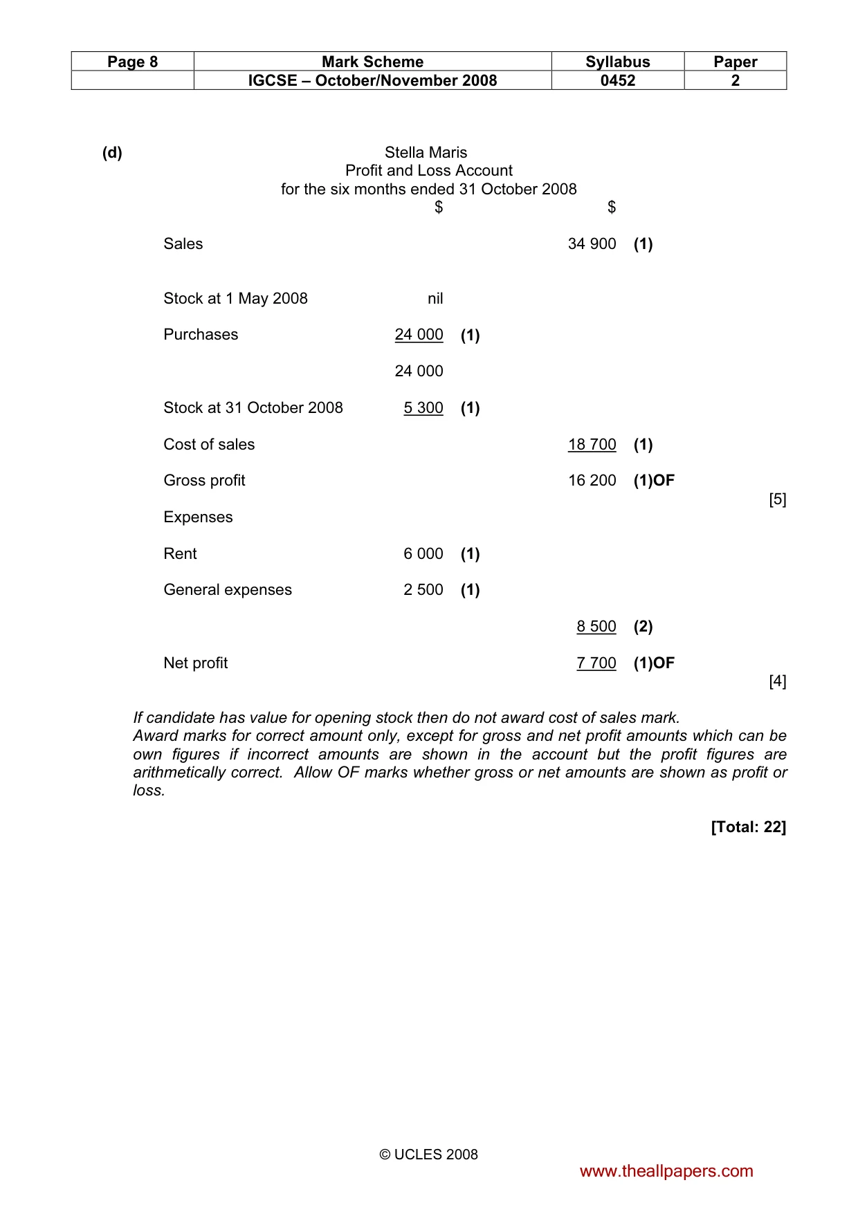 Mark scheme, page 8 of 10