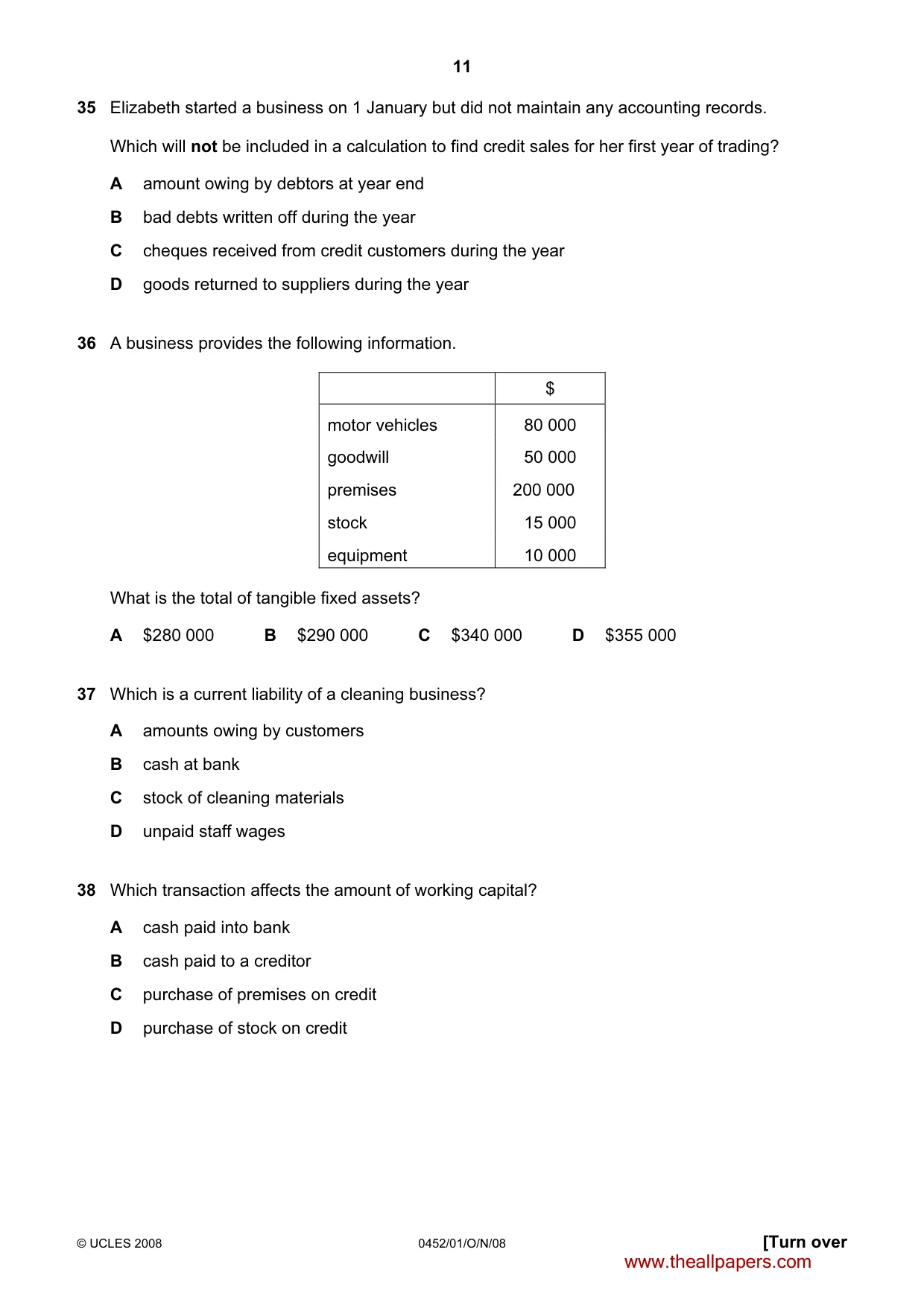 Cambridge IGCSE Accounting 0452 2008 Oct/Nov Paper 1 · Variant 1 question paper, page 11 of 12