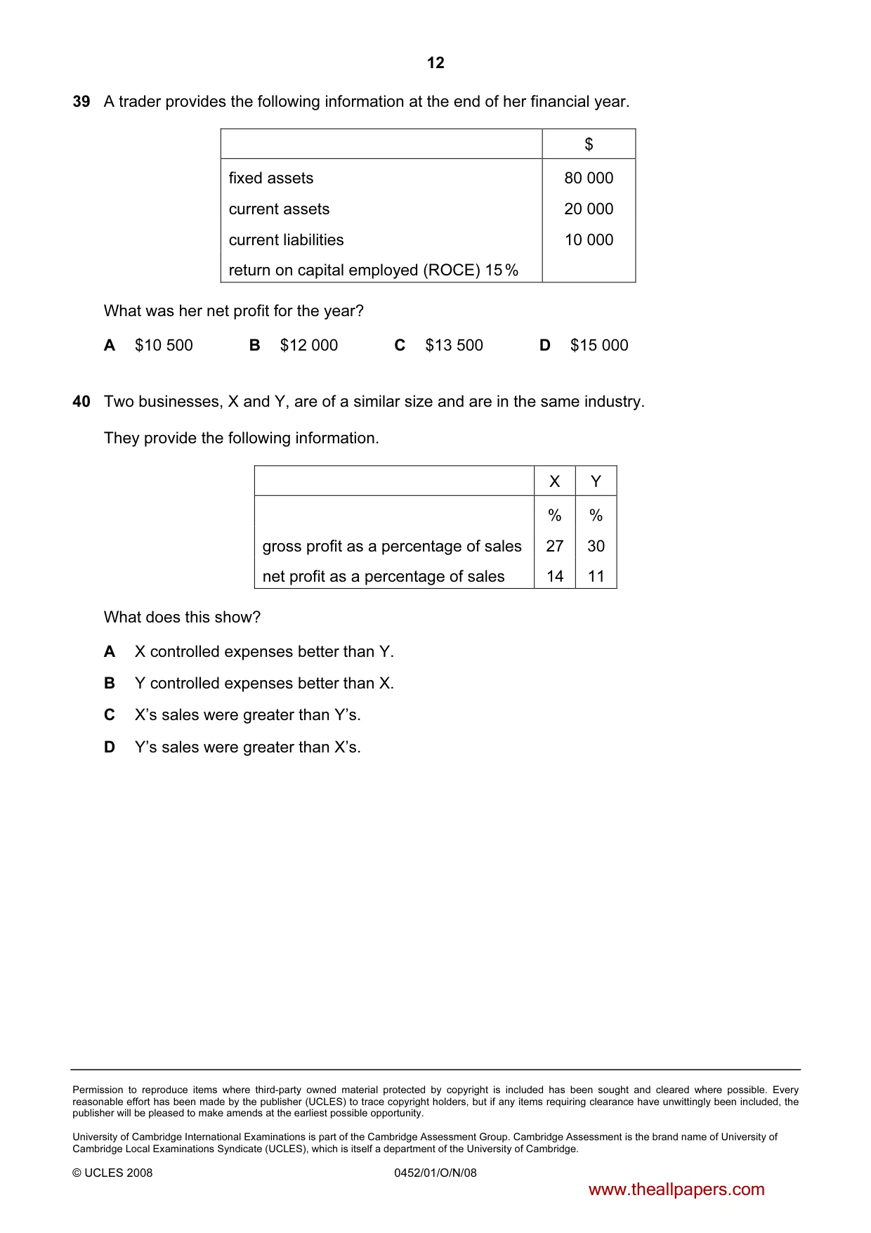 Cambridge IGCSE Accounting 0452 2008 Oct/Nov Paper 1 · Variant 1 question paper, page 12 of 12