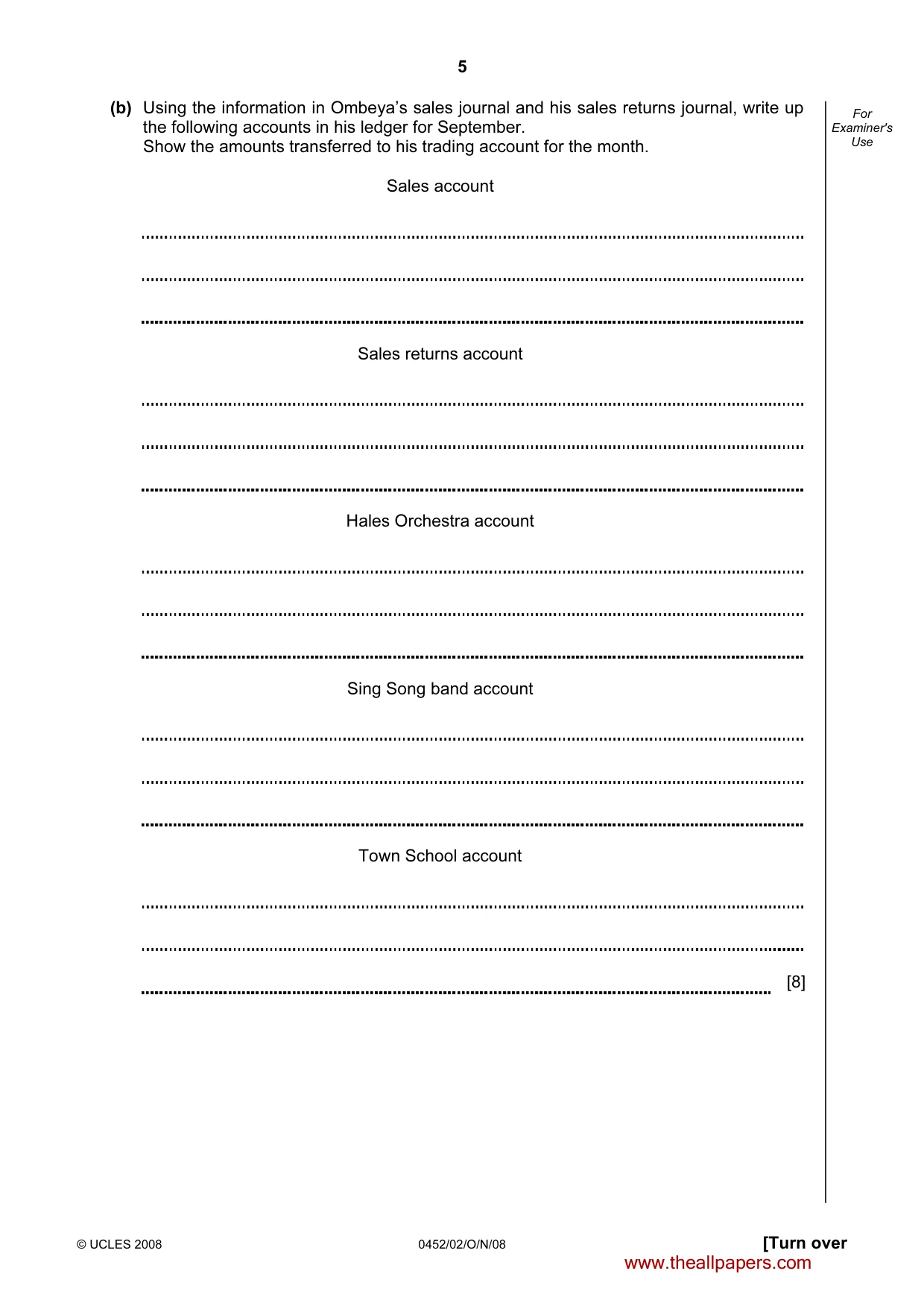 Cambridge IGCSE Accounting 0452 2008 Oct/Nov Paper 2 · Variant 1 question paper, page 5 of 16