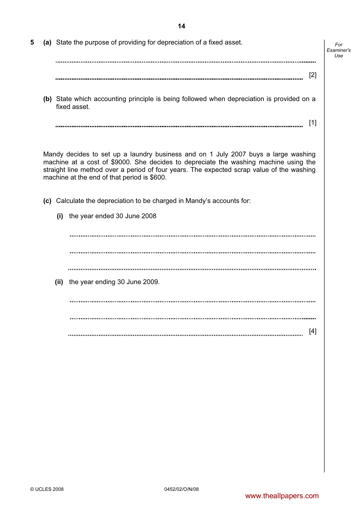 Cambridge IGCSE Accounting 0452 2008 Oct/Nov Paper 2 · Variant 1 question paper, page 14 of 16