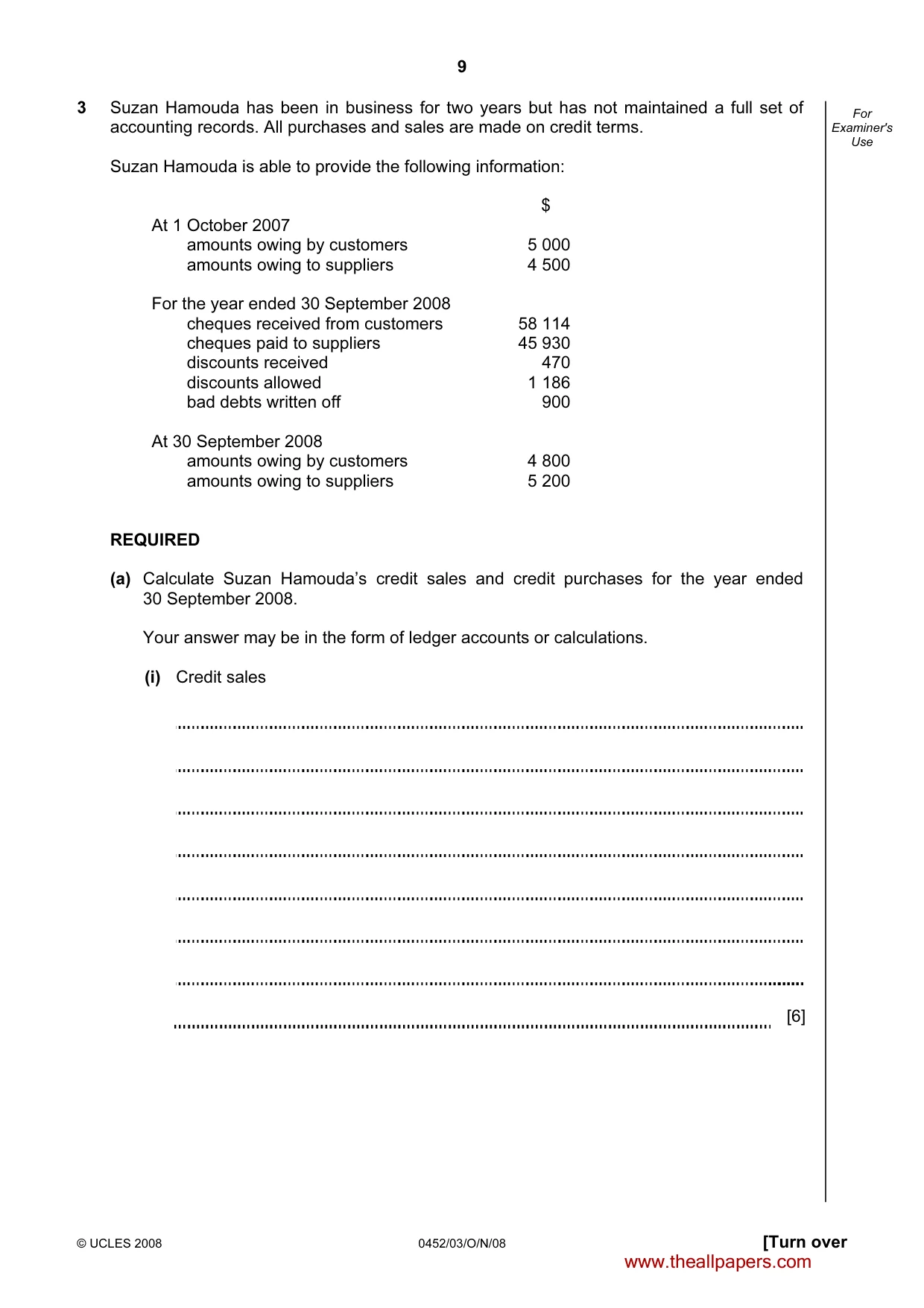 Cambridge IGCSE Accounting 0452 2008 Oct/Nov Paper 3 · Variant 1 question paper, page 9 of 20