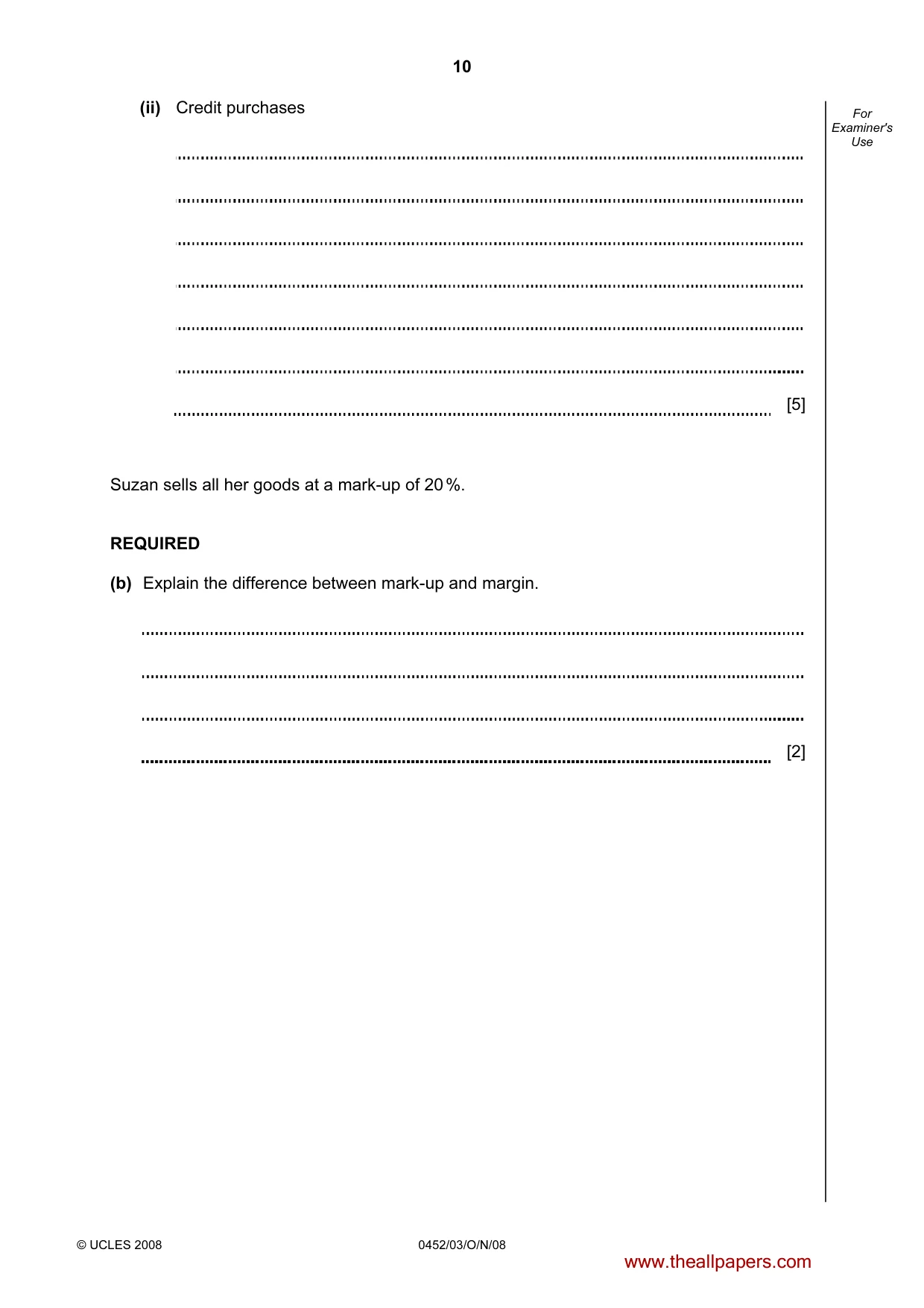 Cambridge IGCSE Accounting 0452 2008 Oct/Nov Paper 3 · Variant 1 question paper, page 10 of 20