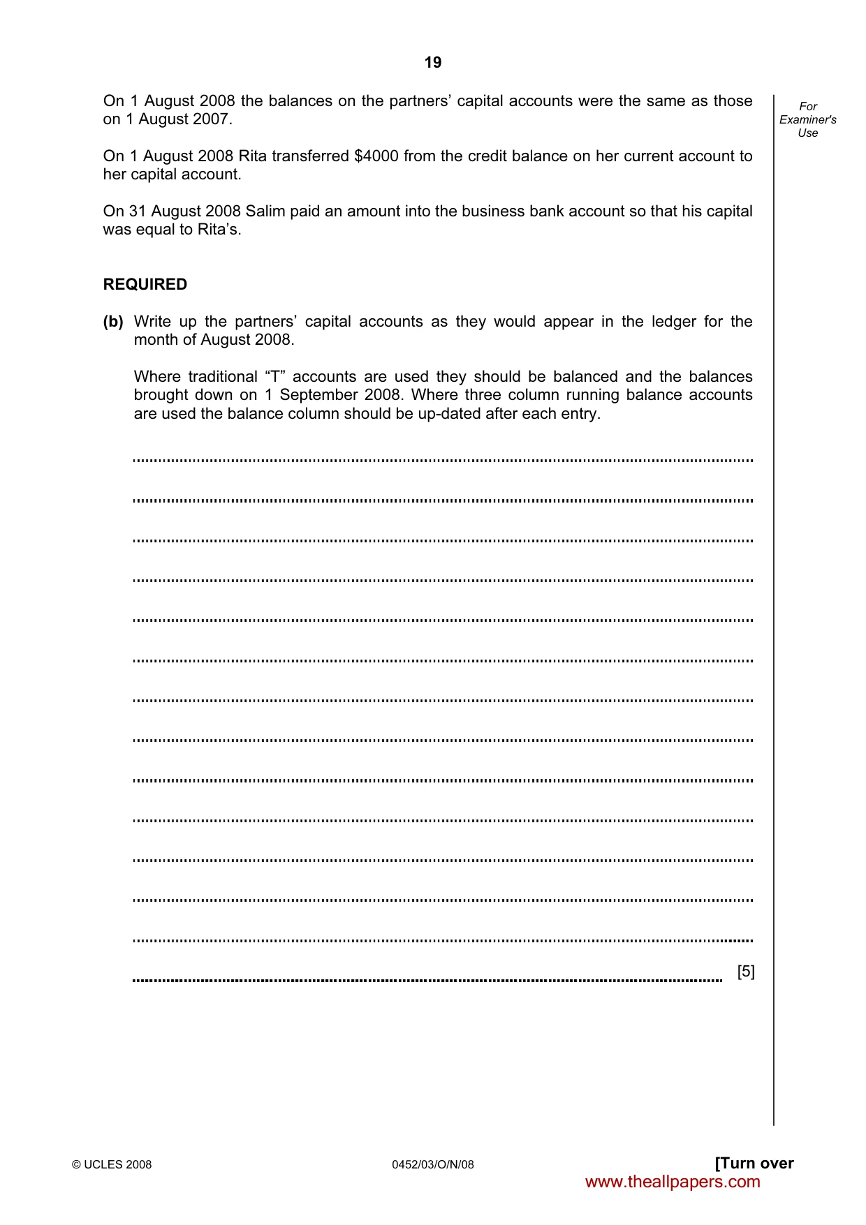 Cambridge IGCSE Accounting 0452 2008 Oct/Nov Paper 3 · Variant 1 question paper, page 19 of 20