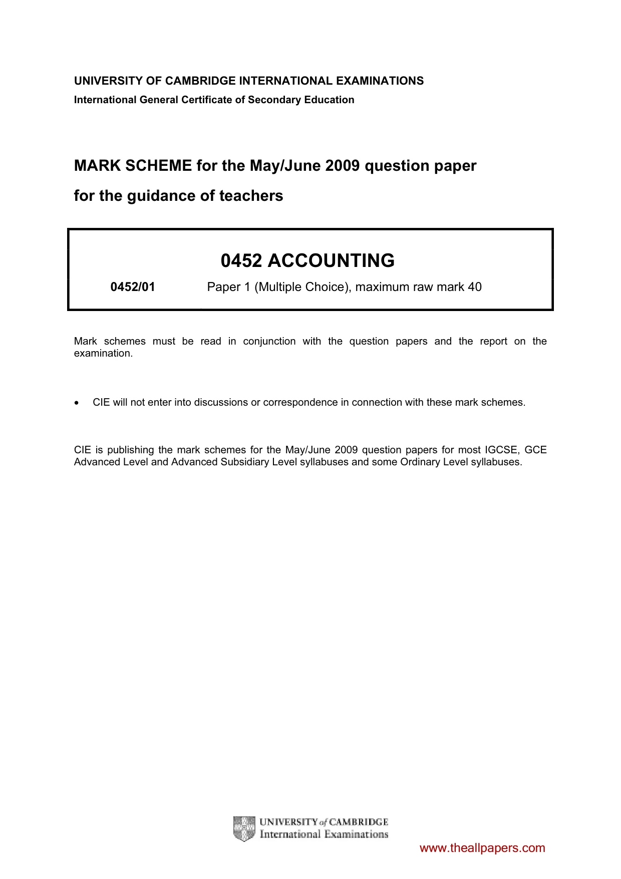 Mark scheme, page 1 of 2