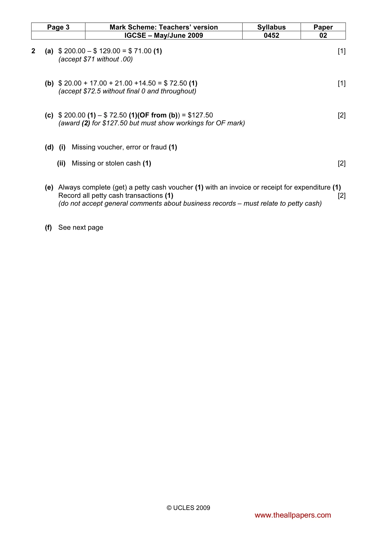 Mark scheme, page 3 of 9
