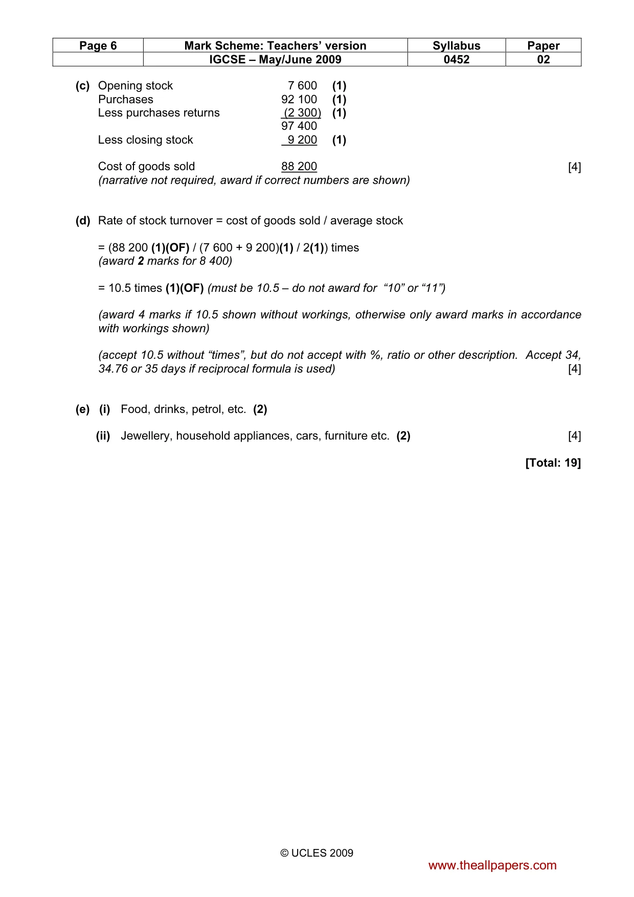 Mark scheme, page 6 of 9
