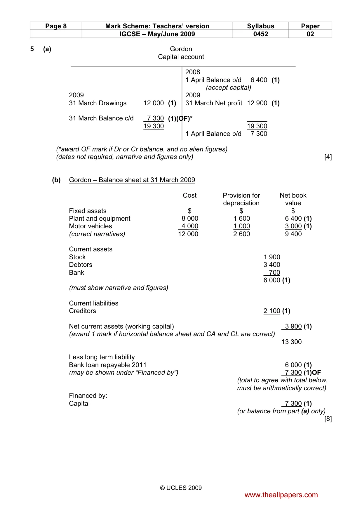 Mark scheme, page 8 of 9