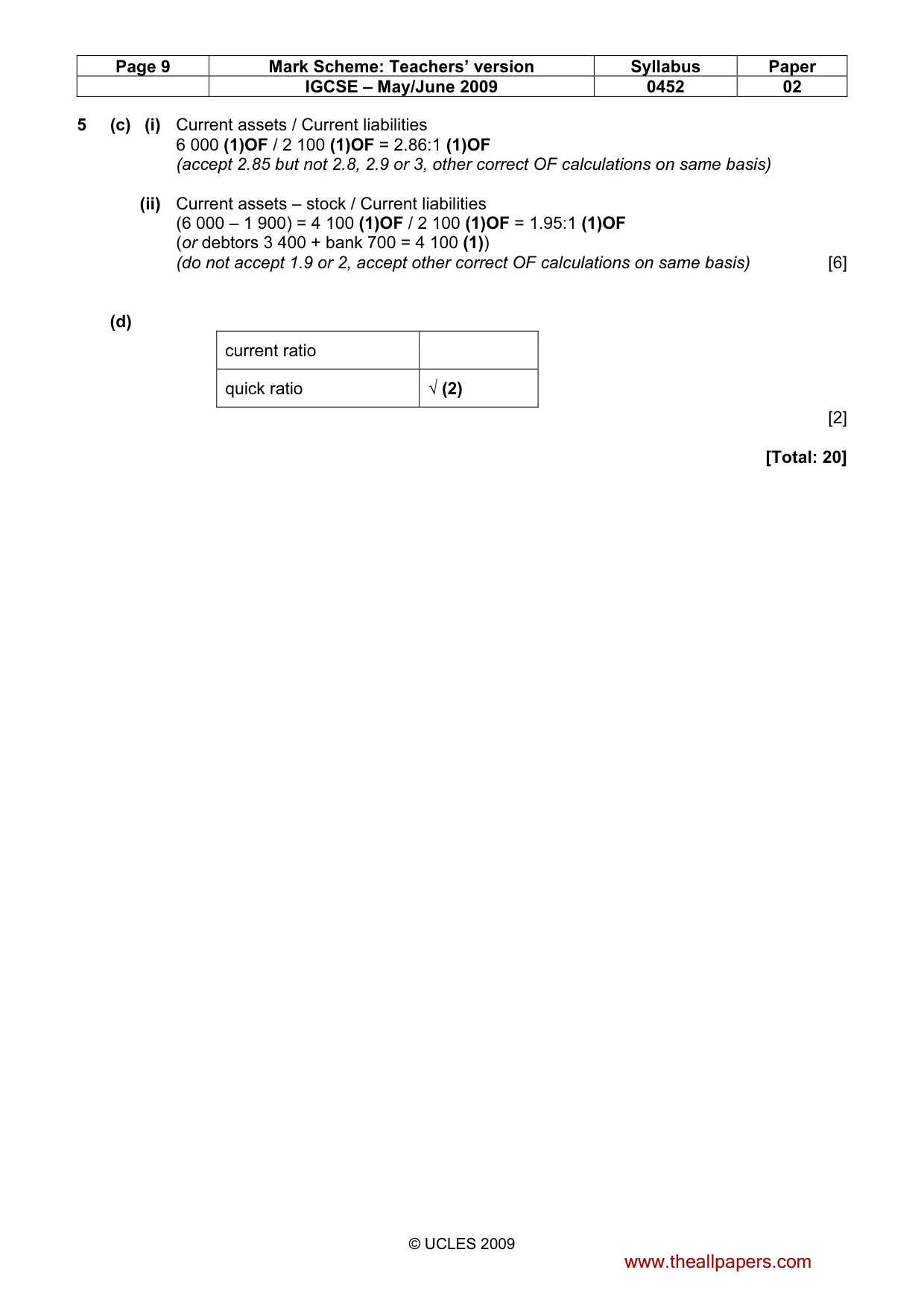 Mark scheme, page 9 of 9