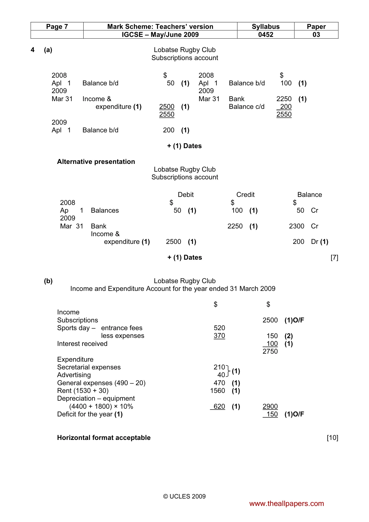 Mark scheme, page 7 of 10