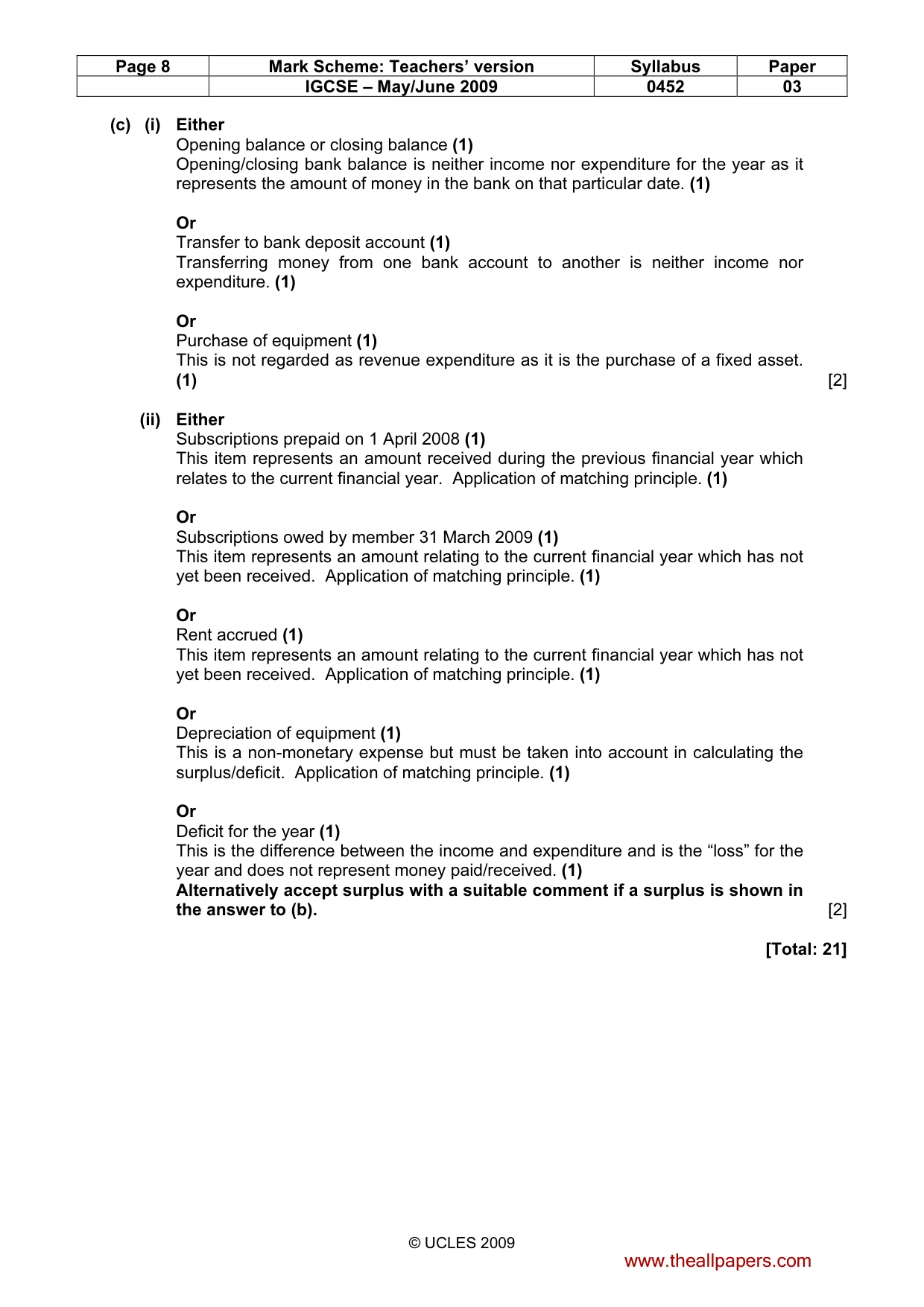 Mark scheme, page 8 of 10