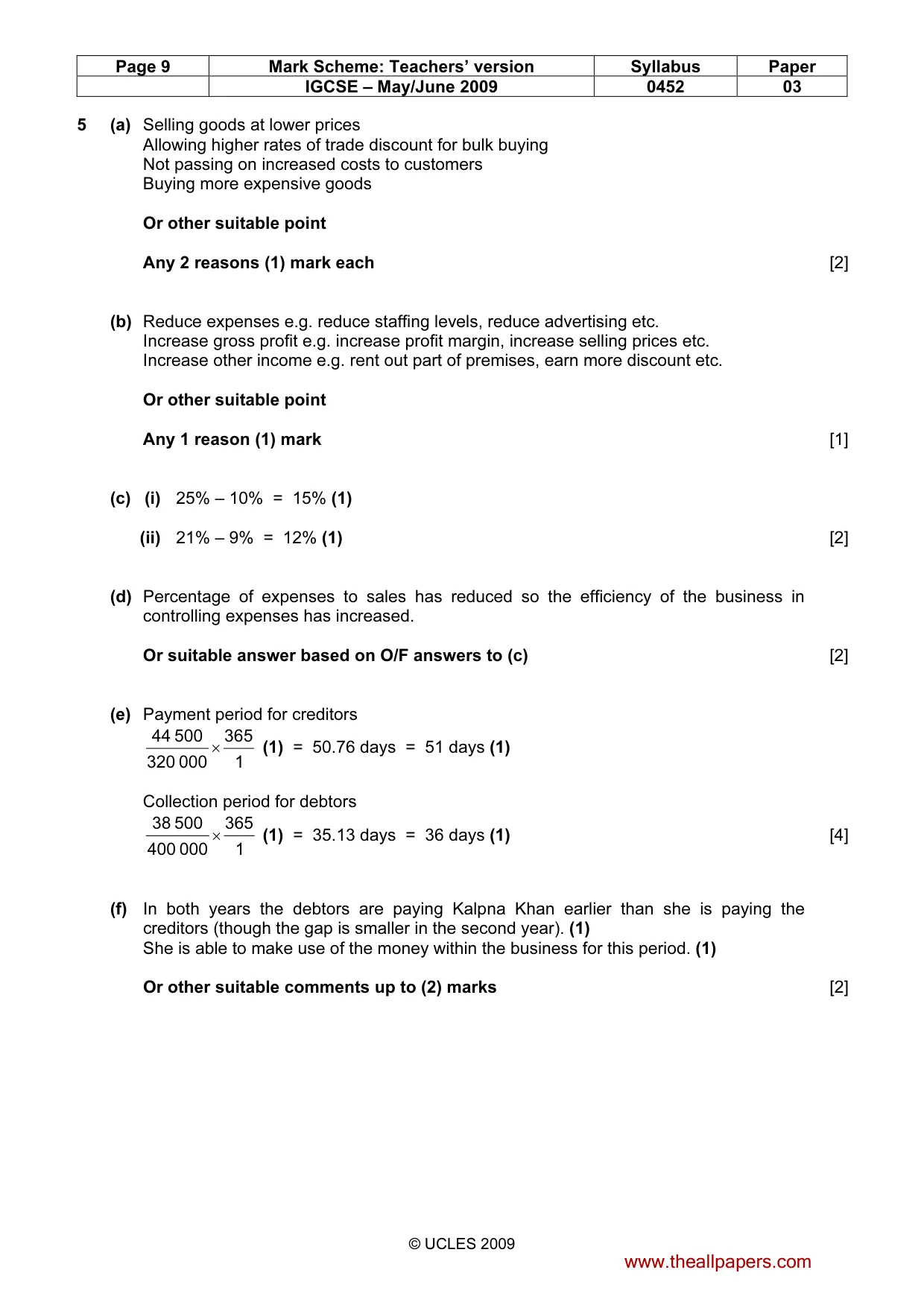Mark scheme, page 9 of 10