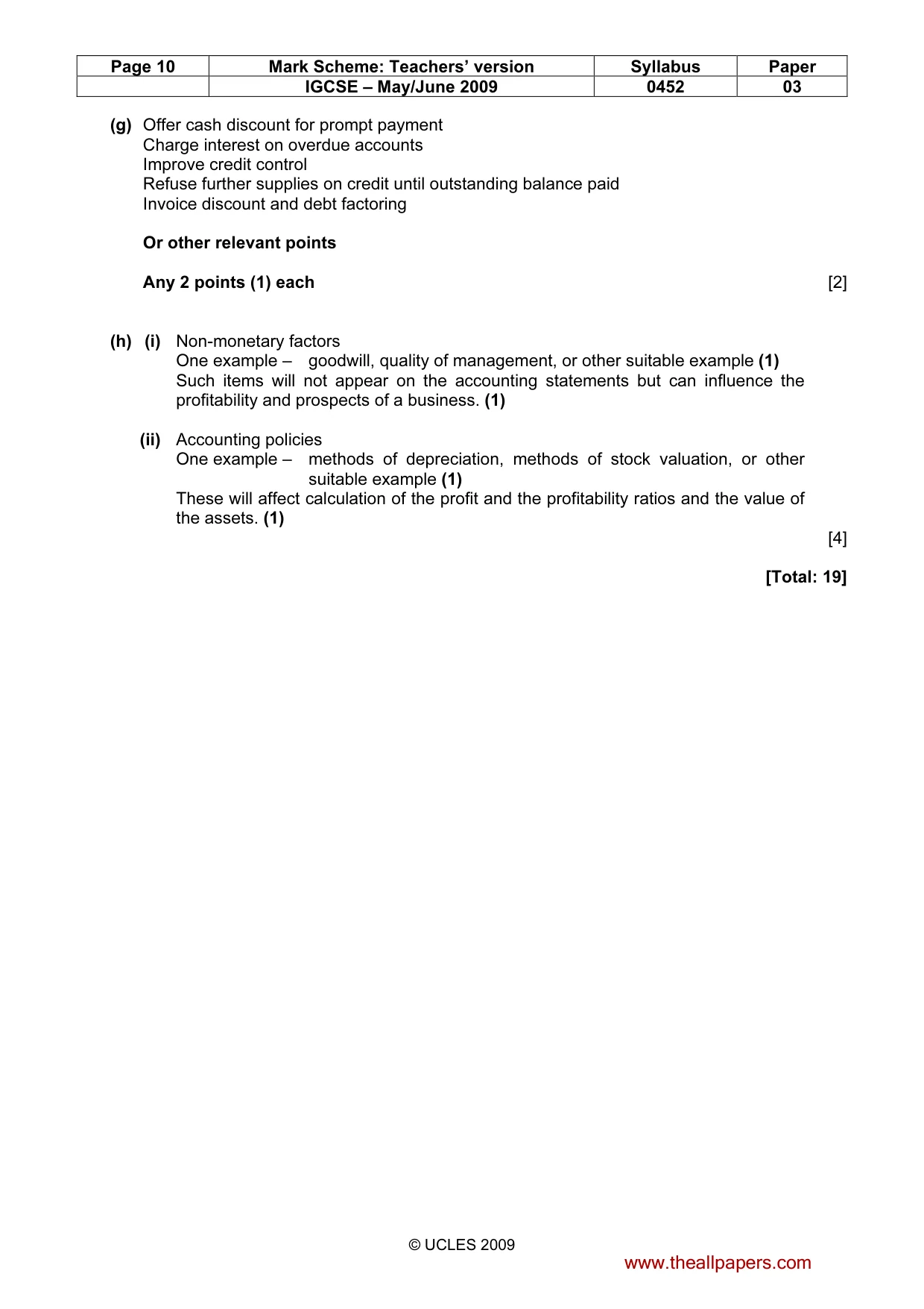 Mark scheme, page 10 of 10