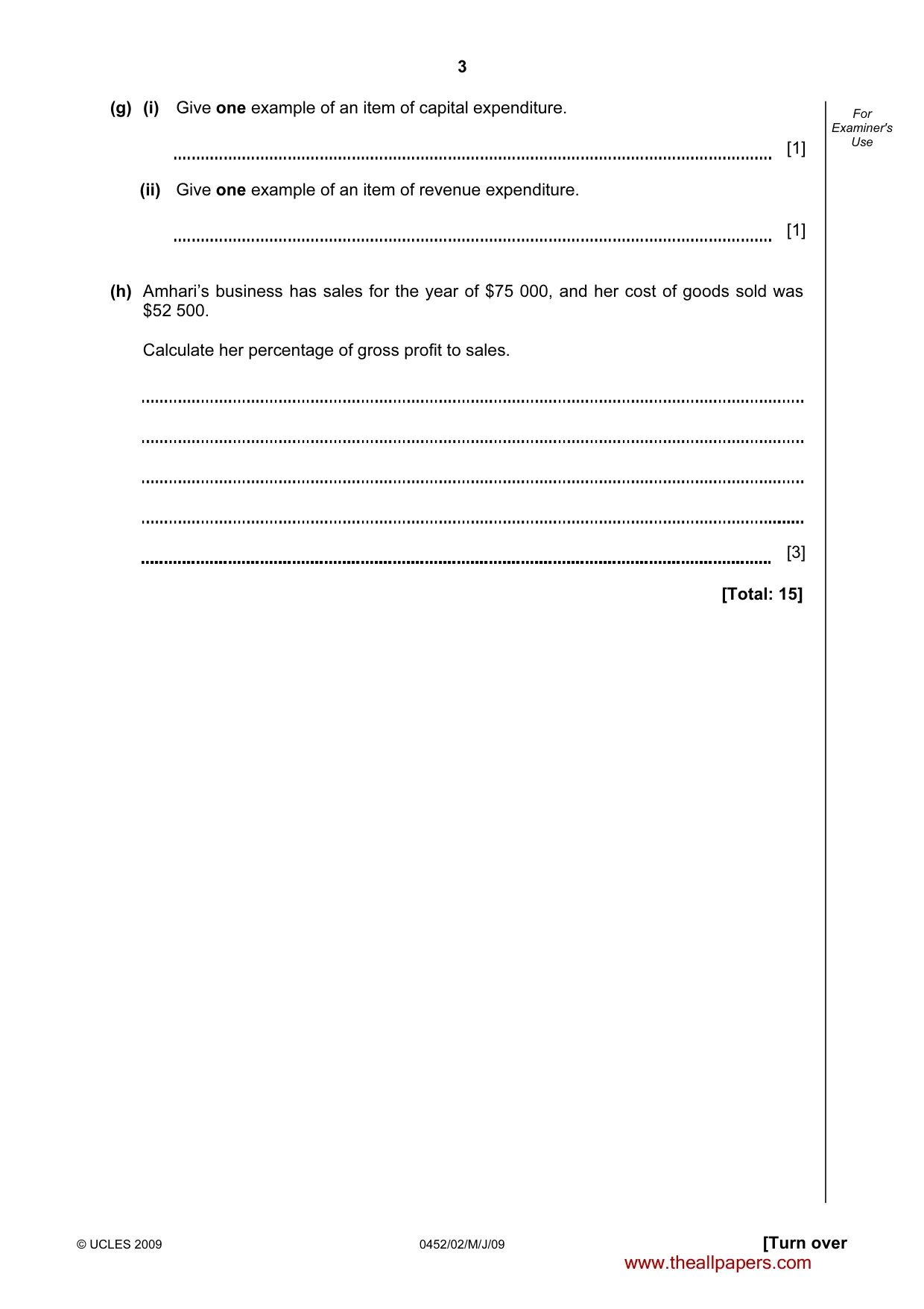 Cambridge IGCSE Accounting 0452 2009 May/June Paper 2 · Variant 1 question paper, page 3 of 16