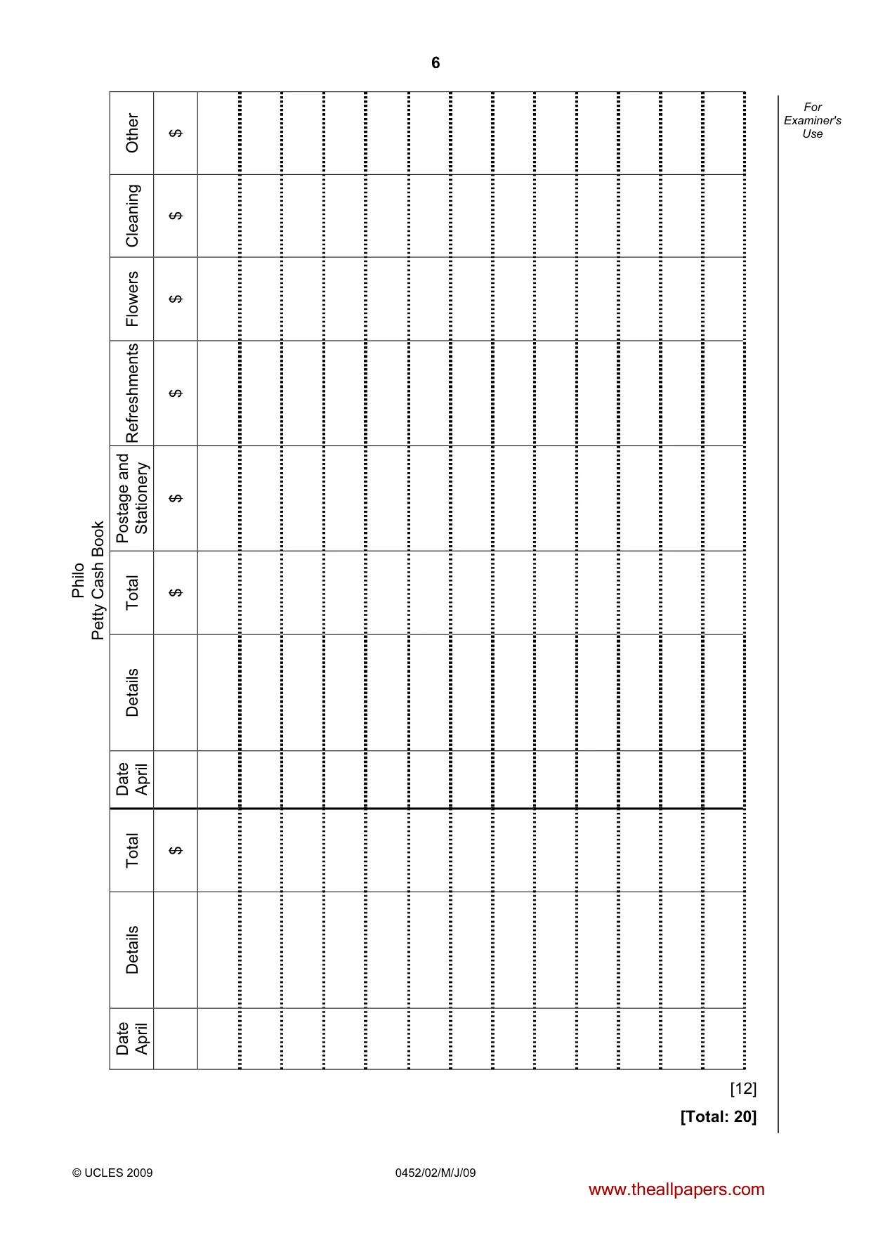 Cambridge IGCSE Accounting 0452 2009 May/June Paper 2 · Variant 1 question paper, page 6 of 16