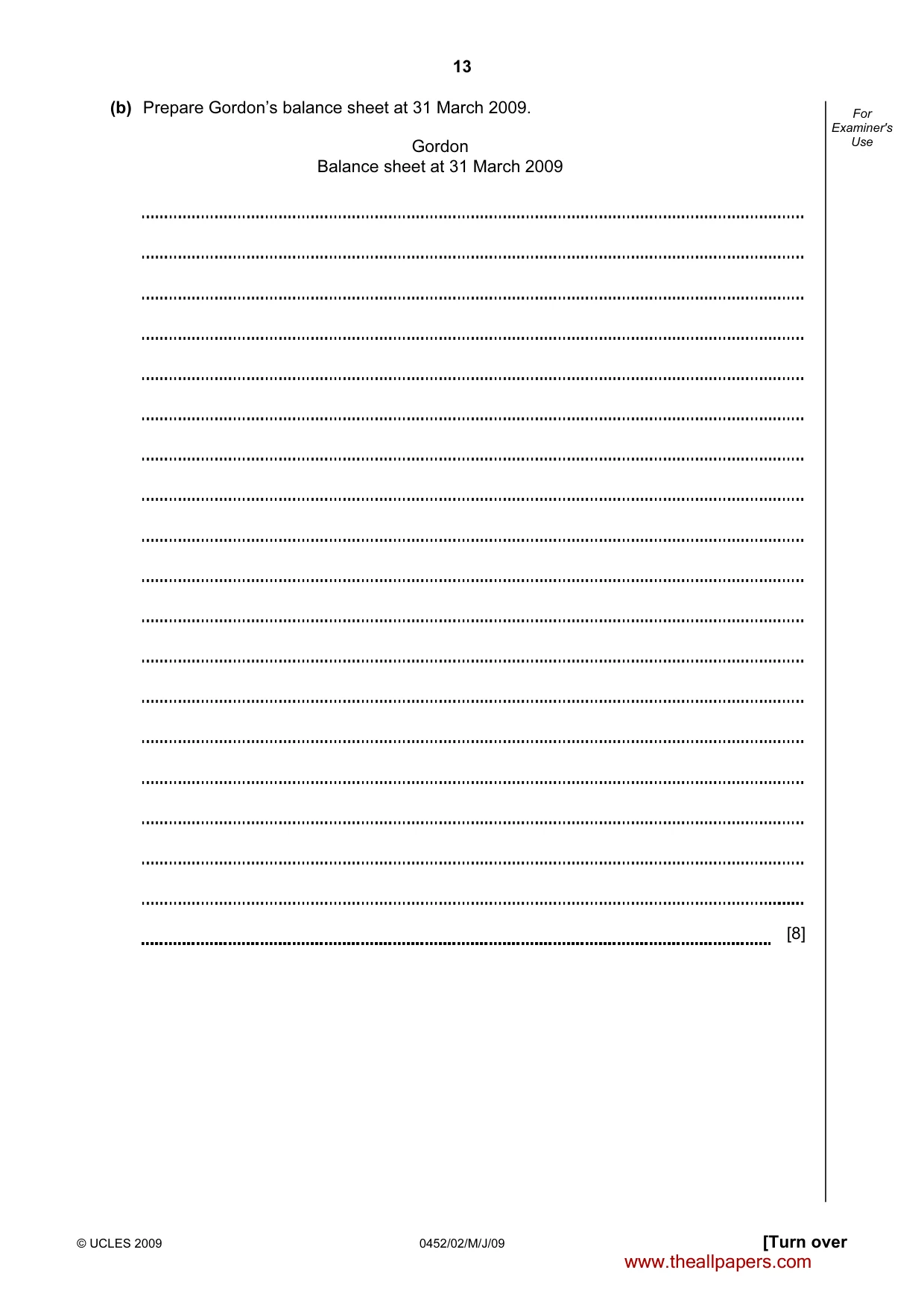 Cambridge IGCSE Accounting 0452 2009 May/June Paper 2 · Variant 1 question paper, page 13 of 16