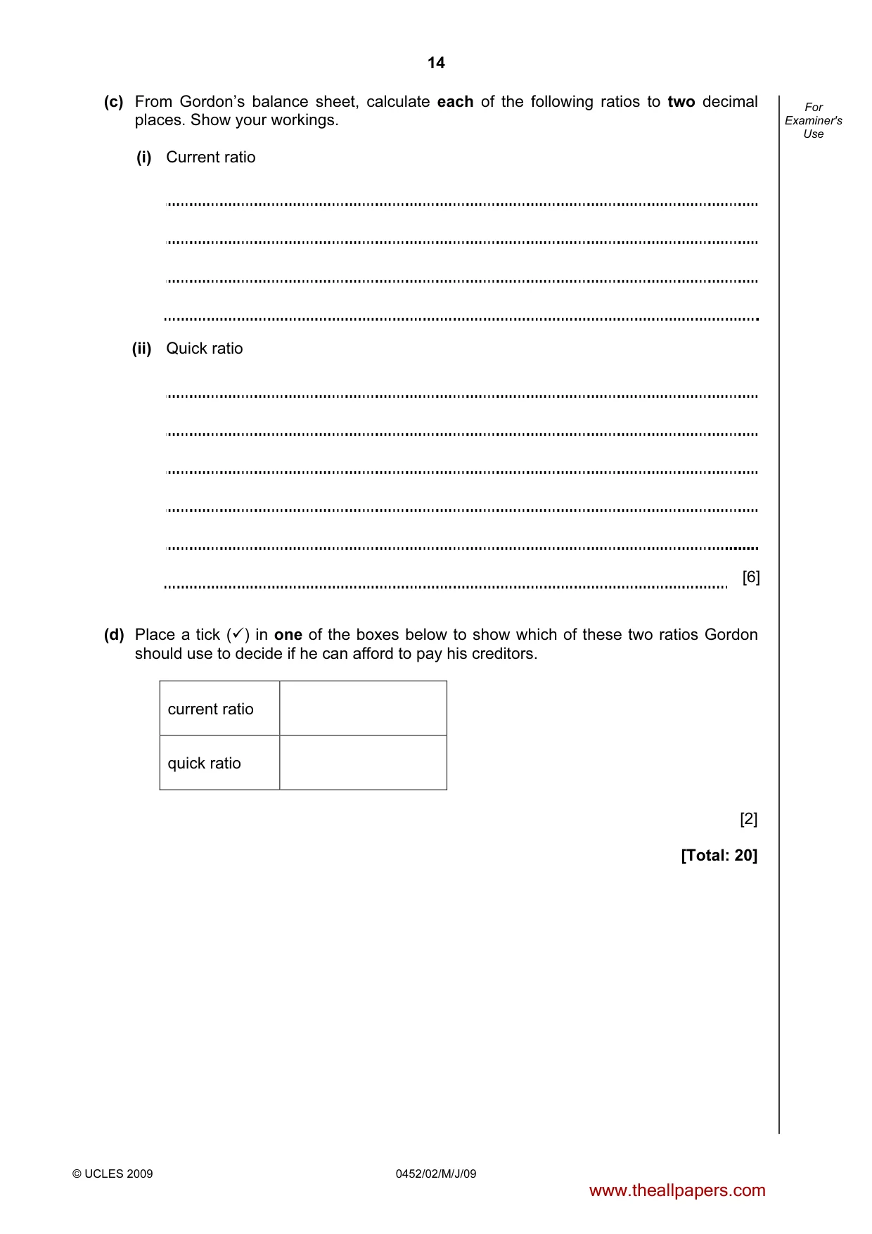 Cambridge IGCSE Accounting 0452 2009 May/June Paper 2 · Variant 1 question paper, page 14 of 16