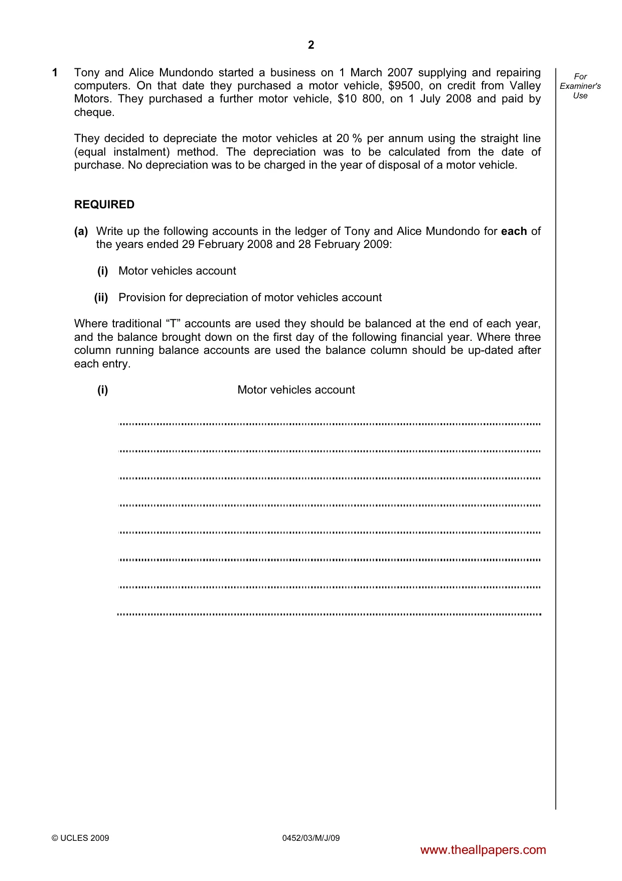 Cambridge IGCSE Accounting 0452 2009 May/June Paper 3 · Variant 1 question paper, page 2 of 24