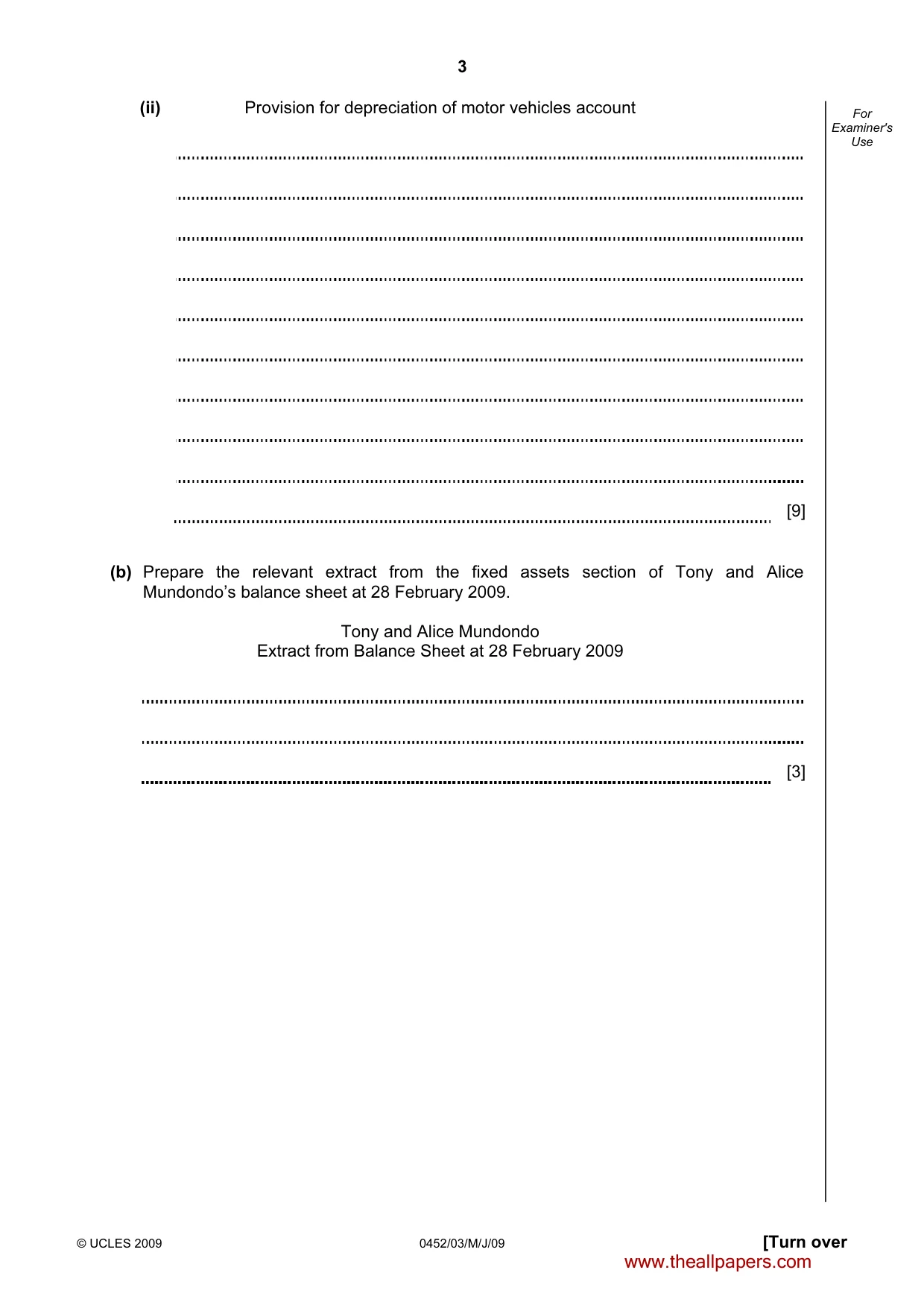 Cambridge IGCSE Accounting 0452 2009 May/June Paper 3 · Variant 1 question paper, page 3 of 24