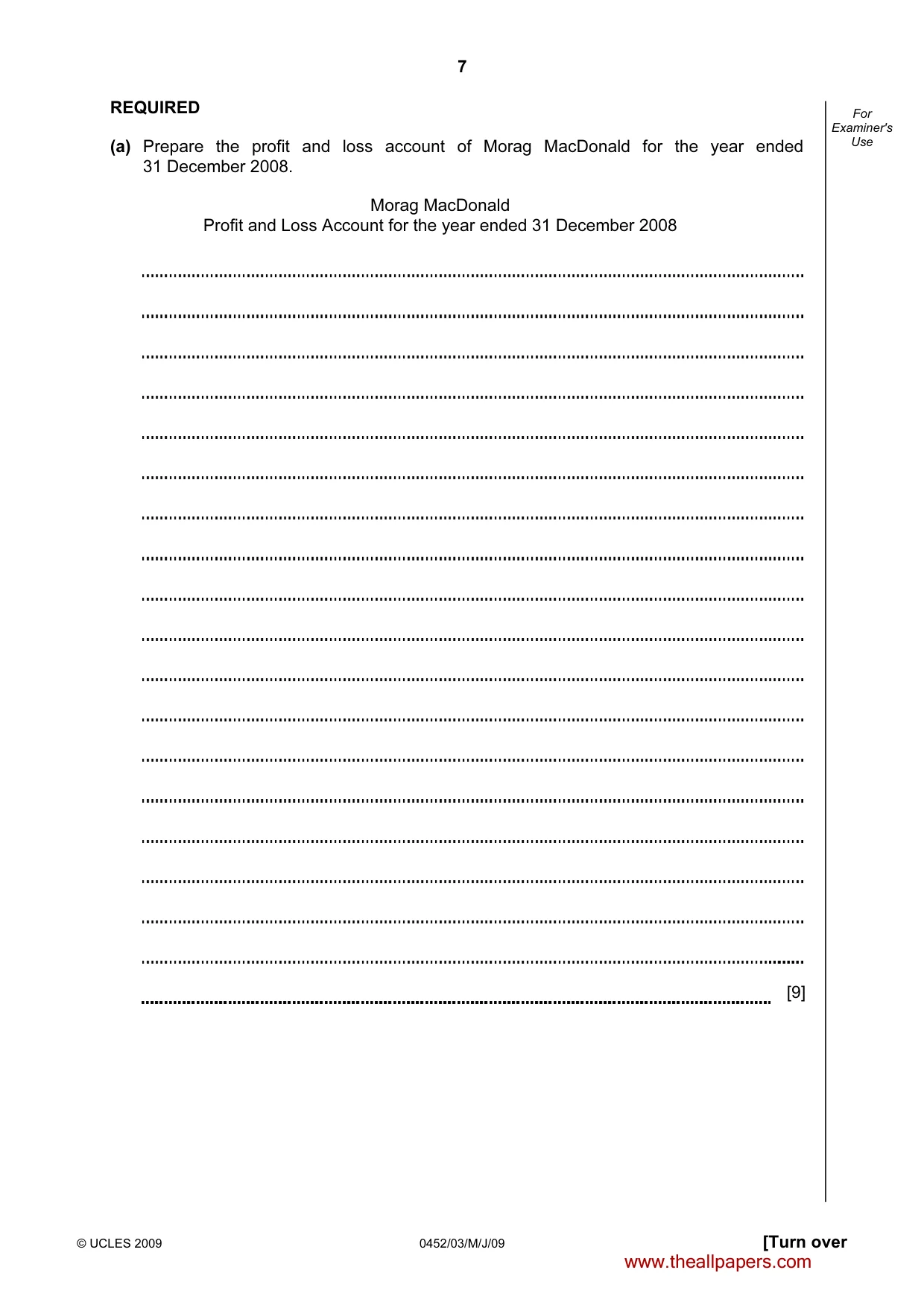 Cambridge IGCSE Accounting 0452 2009 May/June Paper 3 · Variant 1 question paper, page 7 of 24