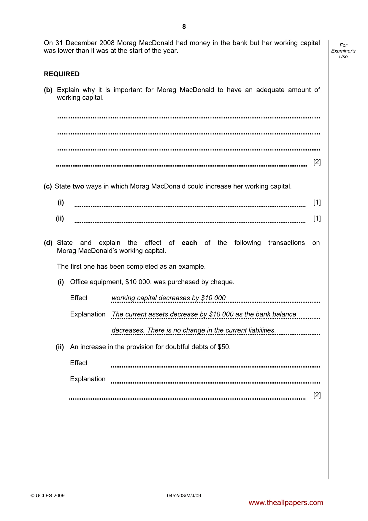 Cambridge IGCSE Accounting 0452 2009 May/June Paper 3 · Variant 1 question paper, page 8 of 24