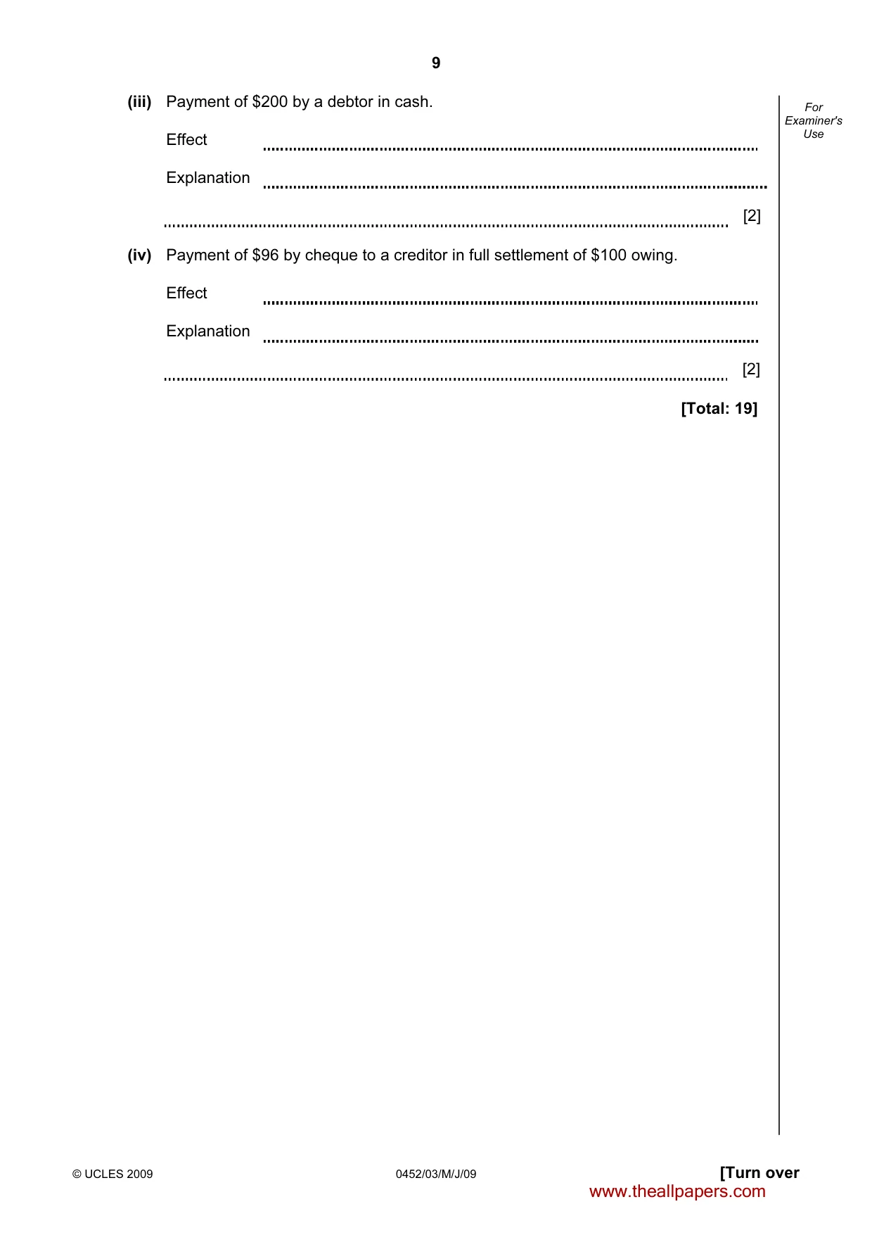 Cambridge IGCSE Accounting 0452 2009 May/June Paper 3 · Variant 1 question paper, page 9 of 24